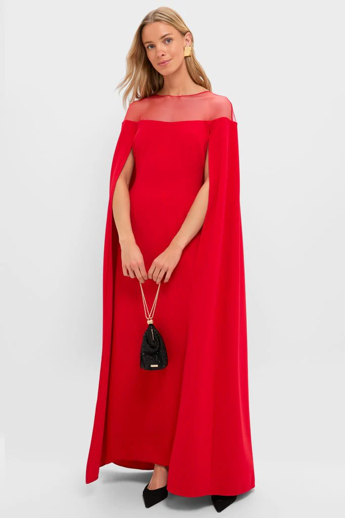 Red Estelle Cape Maxi Dress - Image 2