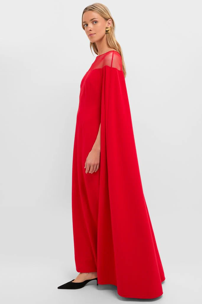 Red Estelle Cape Maxi Dress - Image 3