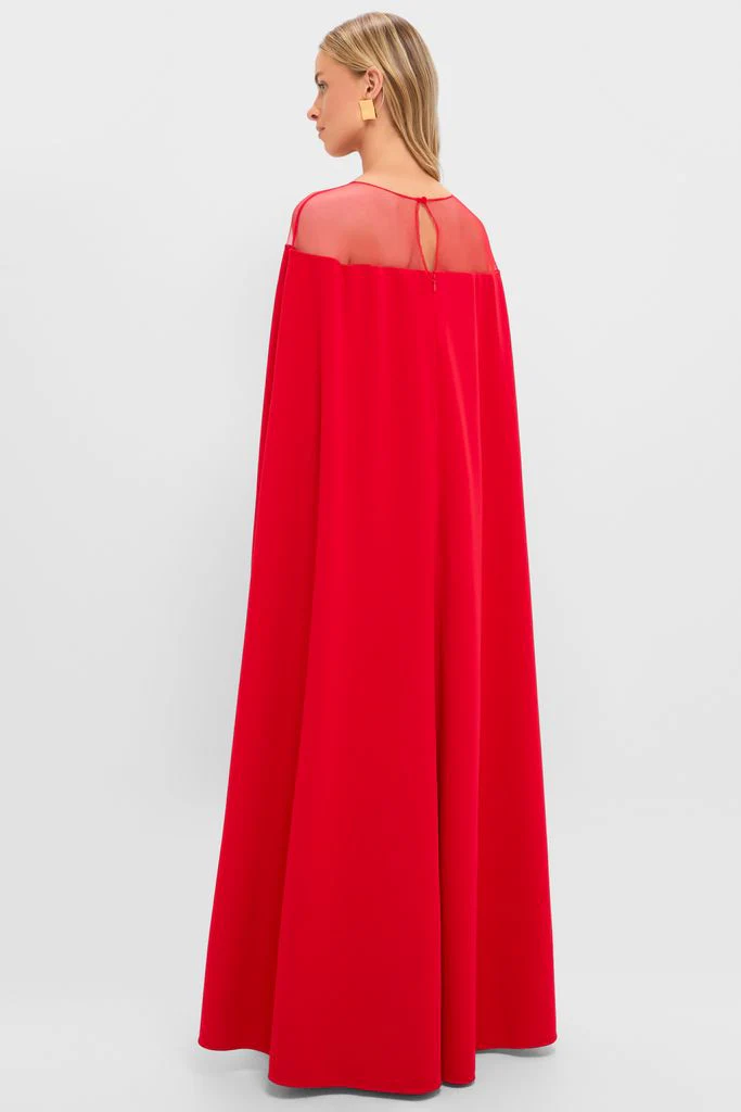 Red Estelle Cape Maxi Dress - Image 4