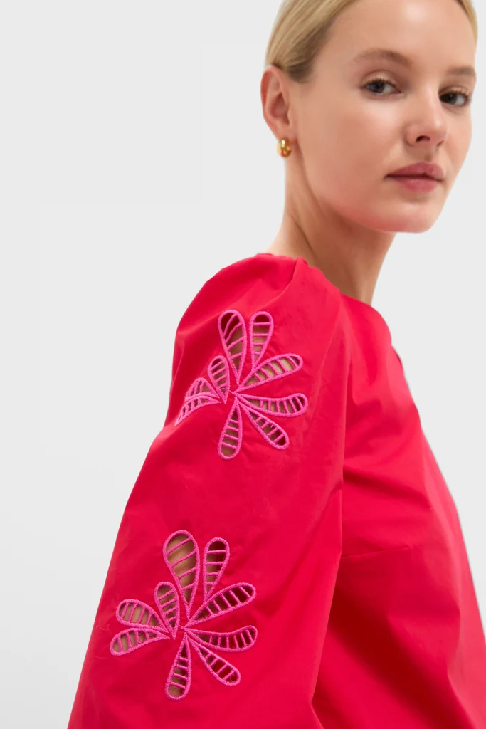 Red & Pink Embroidered Atlantic Blouse - Image 5