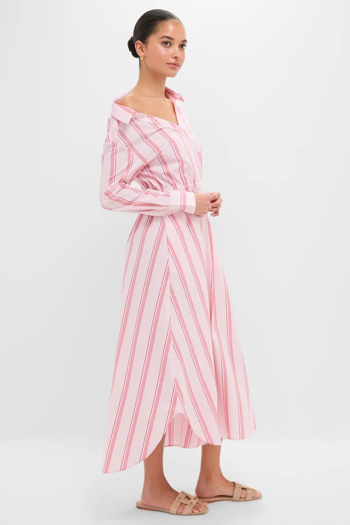 Red Stripe Falling Off the Shoulder Midi Dress - Image 4