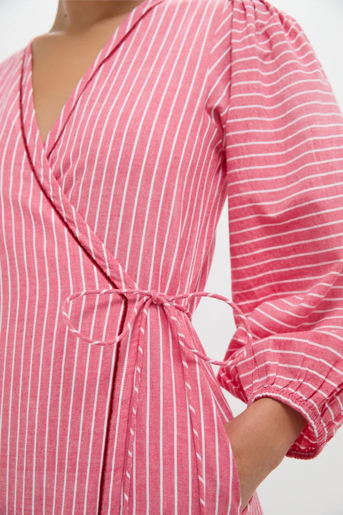 Red Stripe Sofia Robe Midi Dress - Image 5