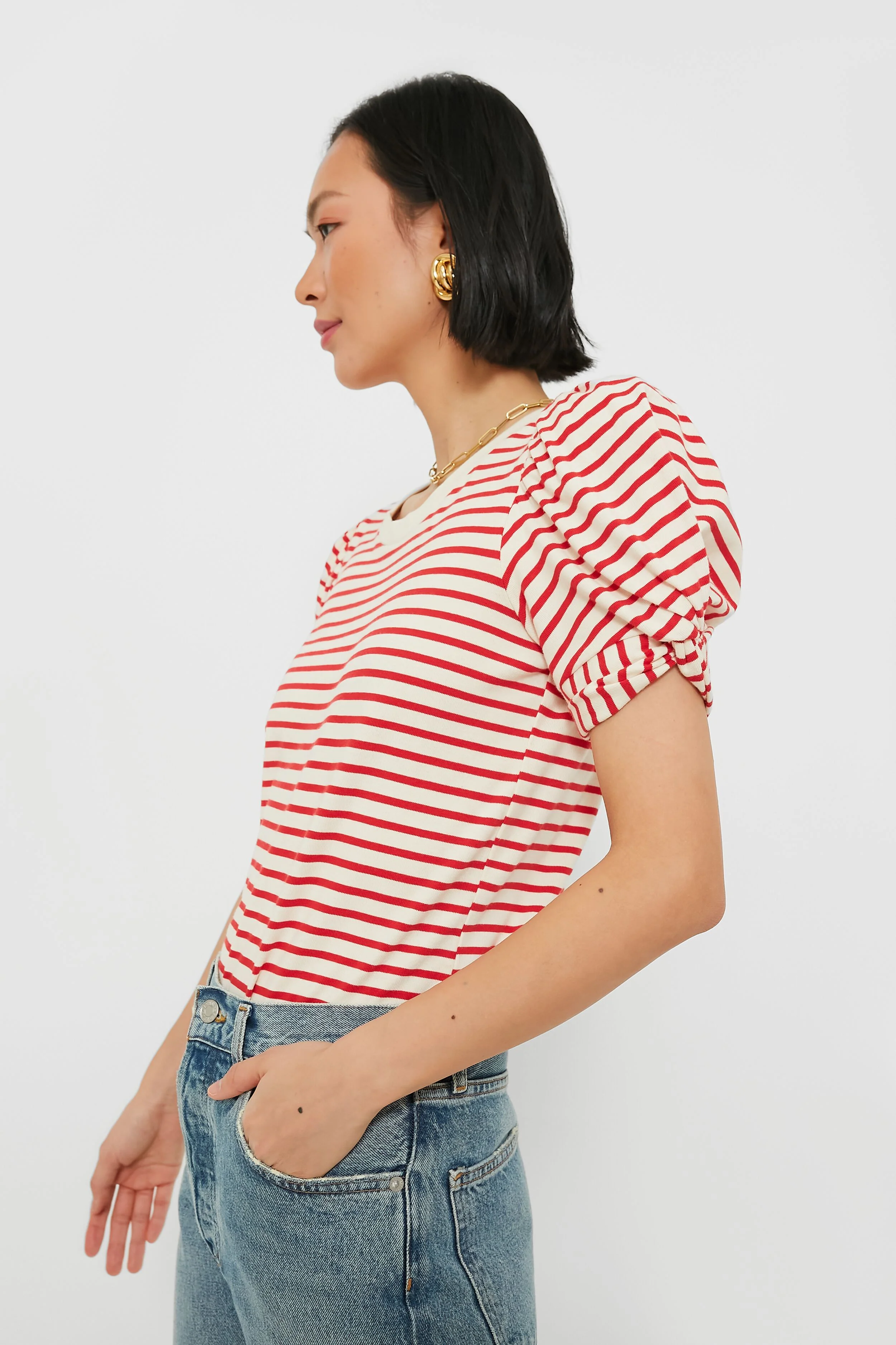 Red Striped Vesty Puff Short Sleeve Crewneck - Image 3