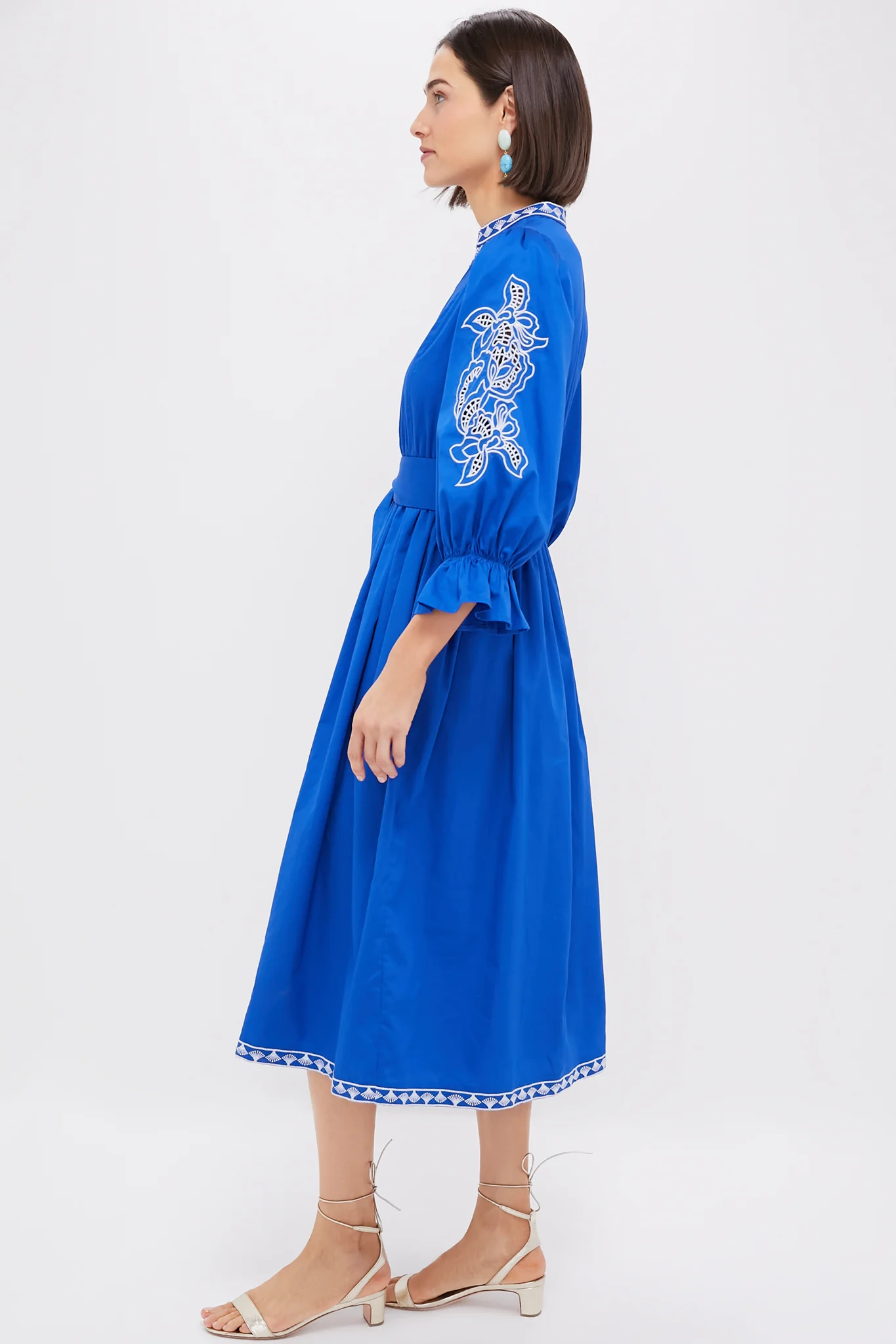 Royal Blue with Baby Blue Embroidery Dowling Midi Dress - Image 3