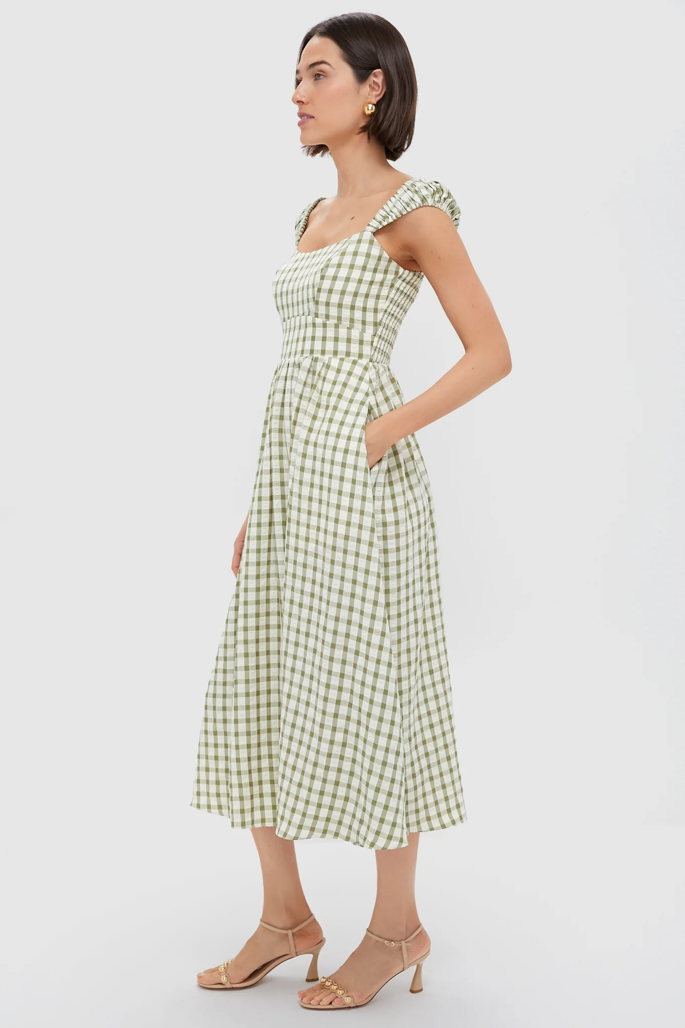 Sage Gingham Seersucker Amy Dress - Image 2