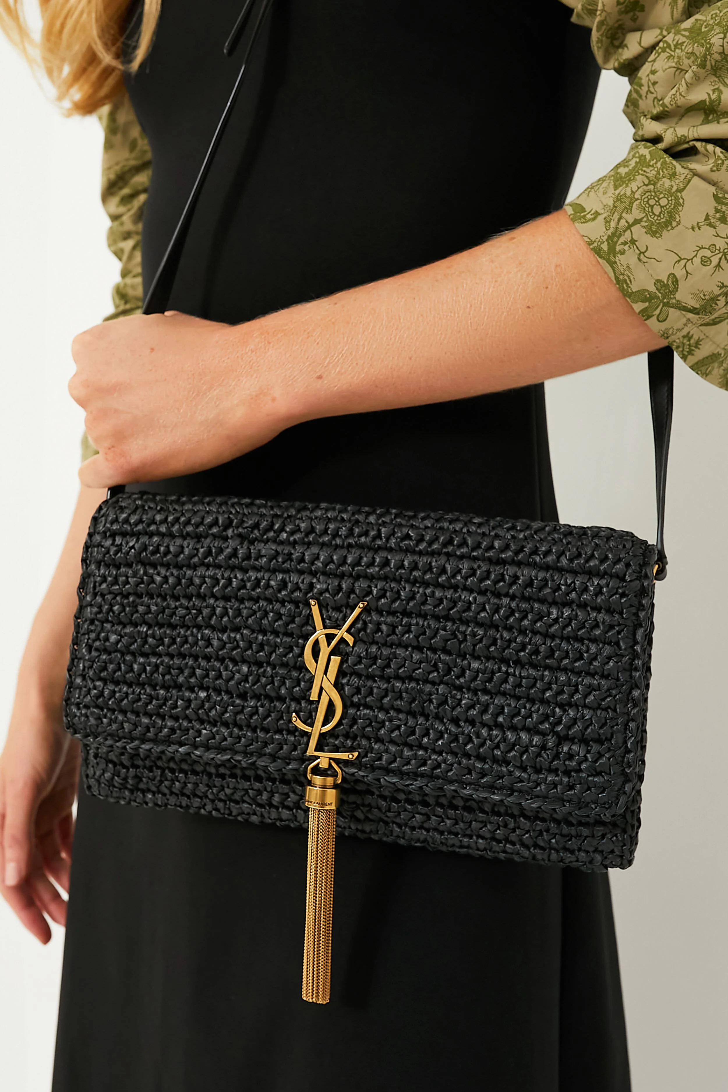 Saint Laurent Nero Raffia Kate Shoulder Bag - Image 3