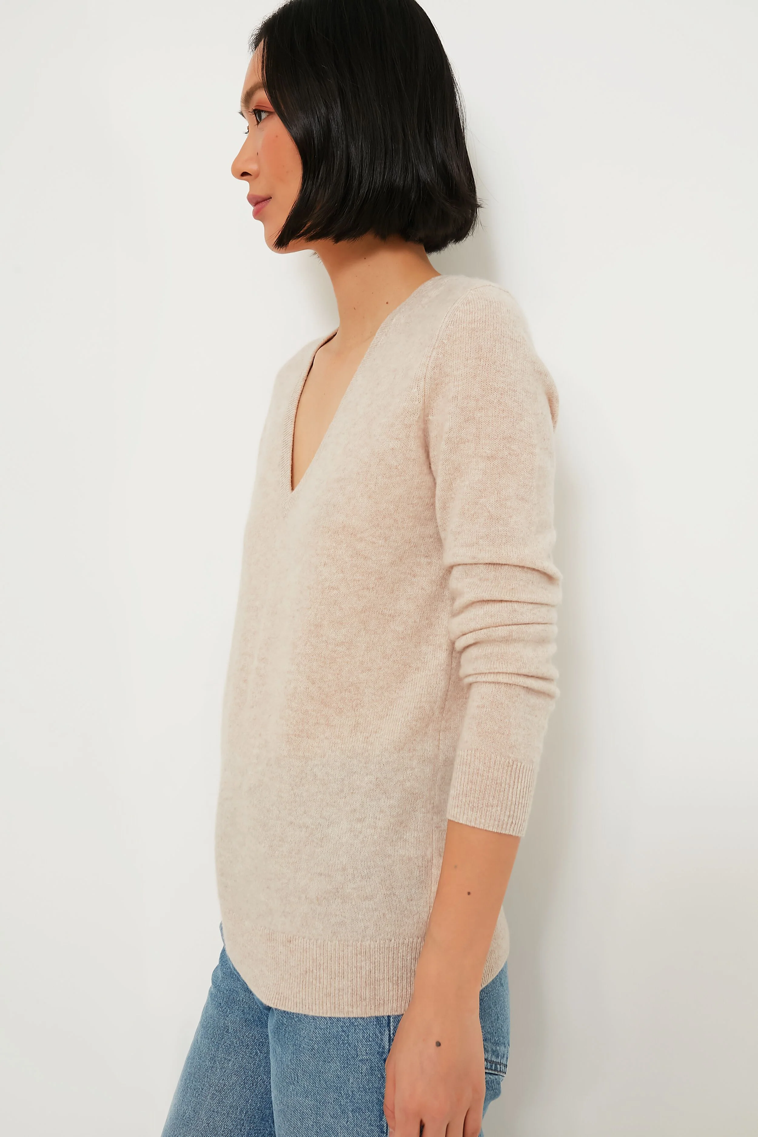 Sandstone Cashmere V-Neck Sweater - Image 3
