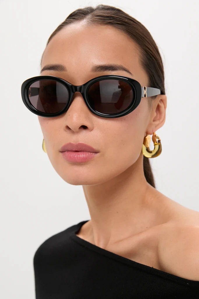 Shiny Solid Black Marcie Sunglasses - Image 2