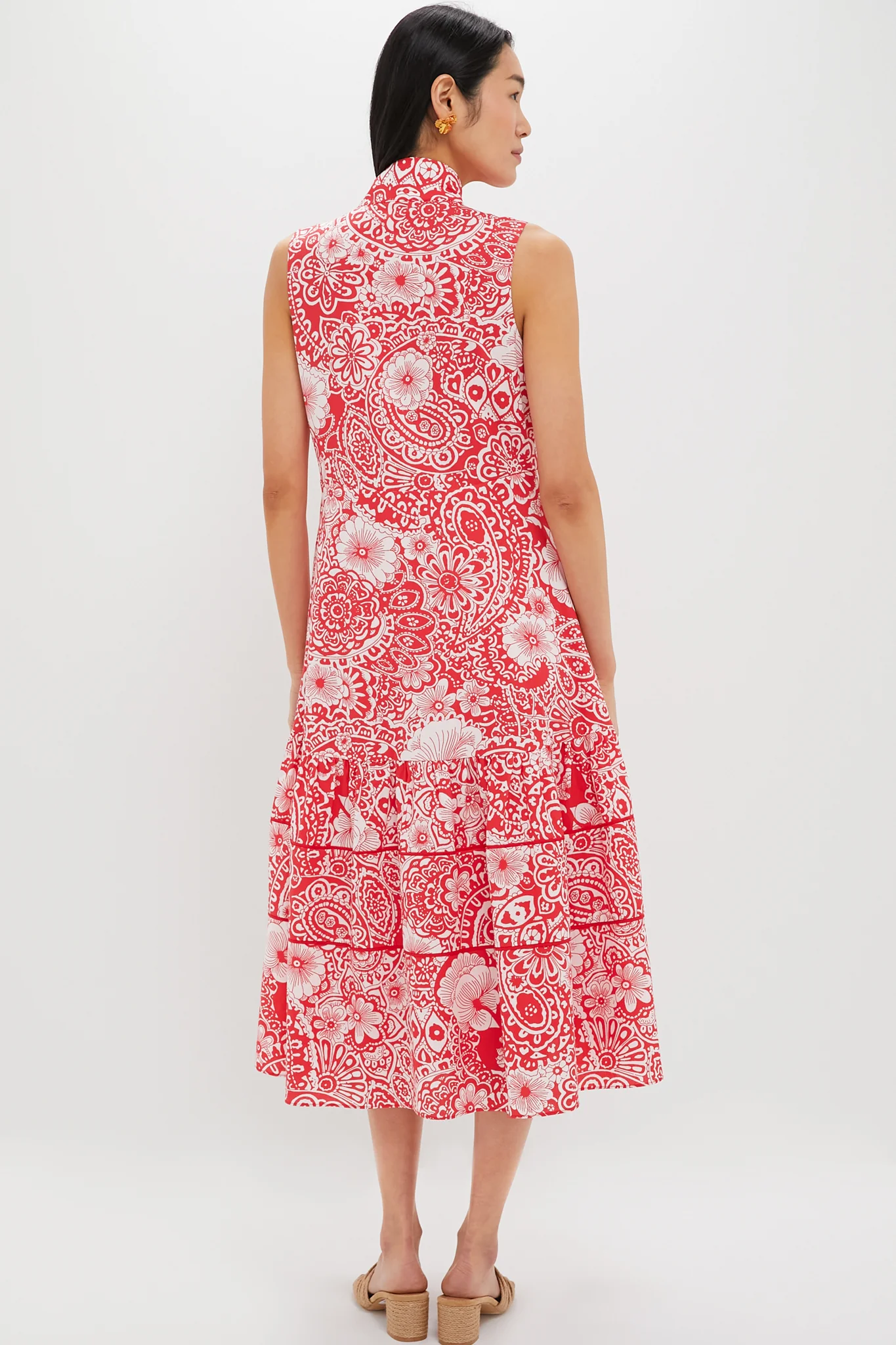 Sleeveless Red & White Floral Hillsborough Midi Dress - Image 4