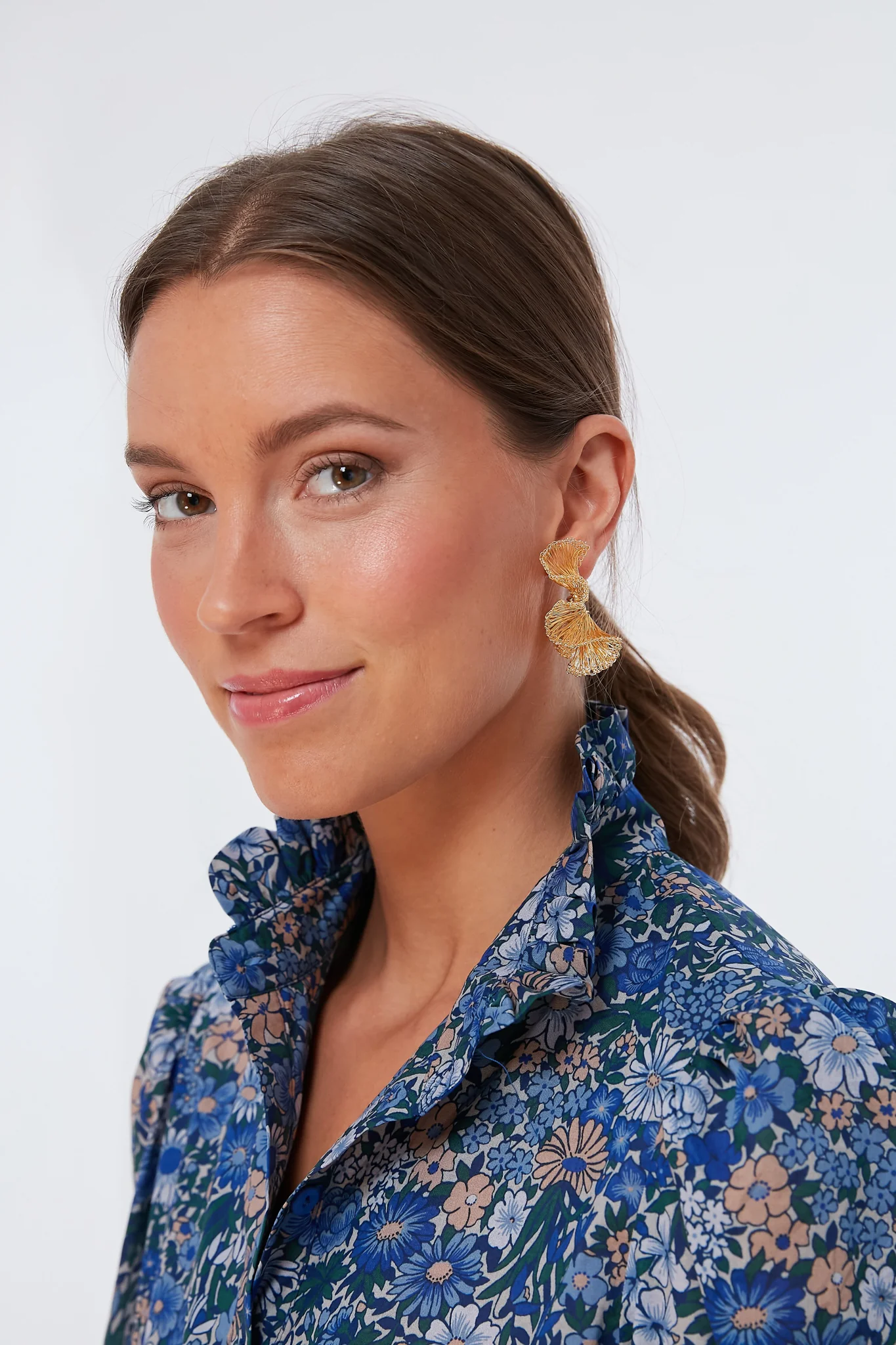 Small Hand Crochet Gold Ruffled Hoops - Image 2