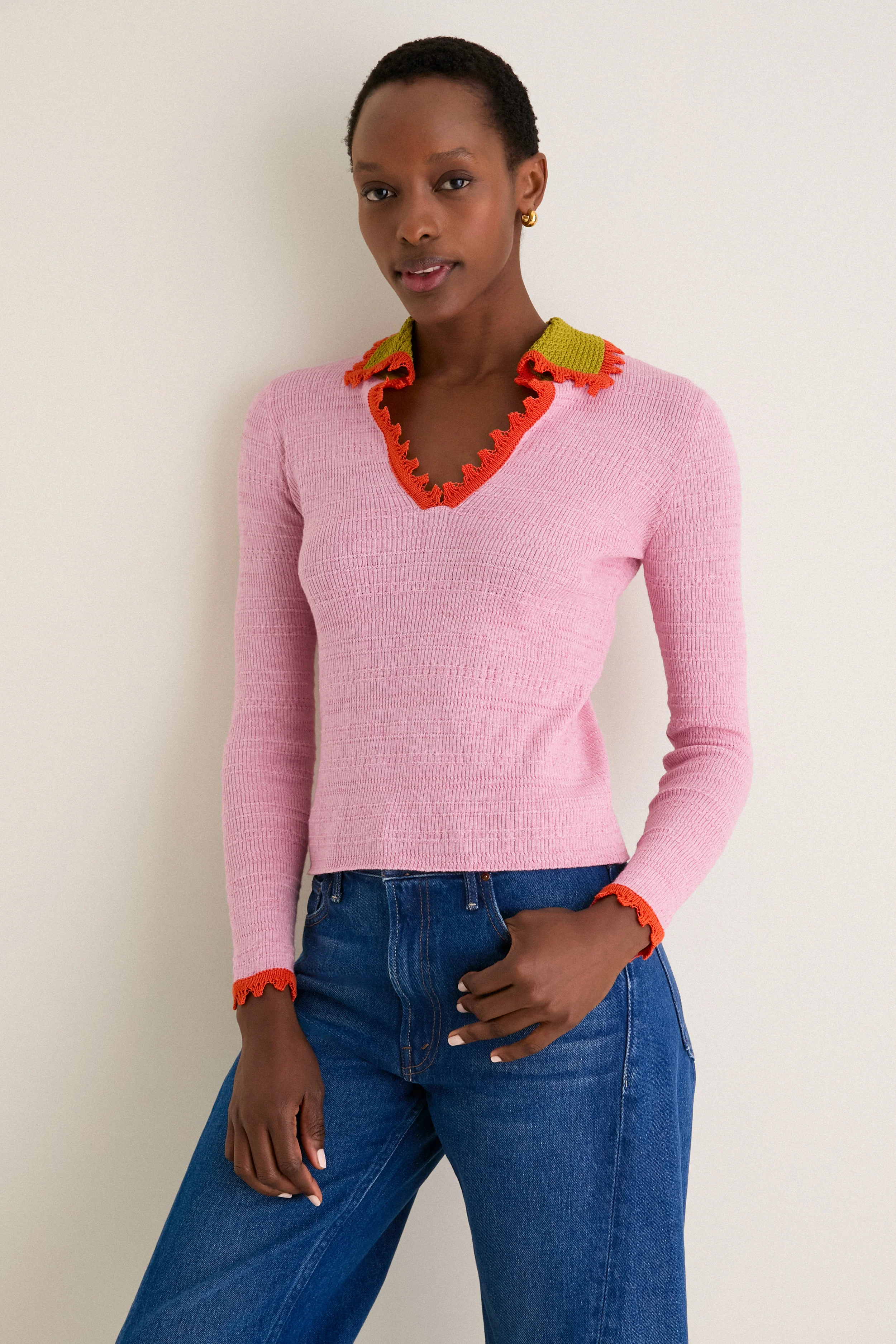 Solid Pink Picket Polo Jumper - Image 2
