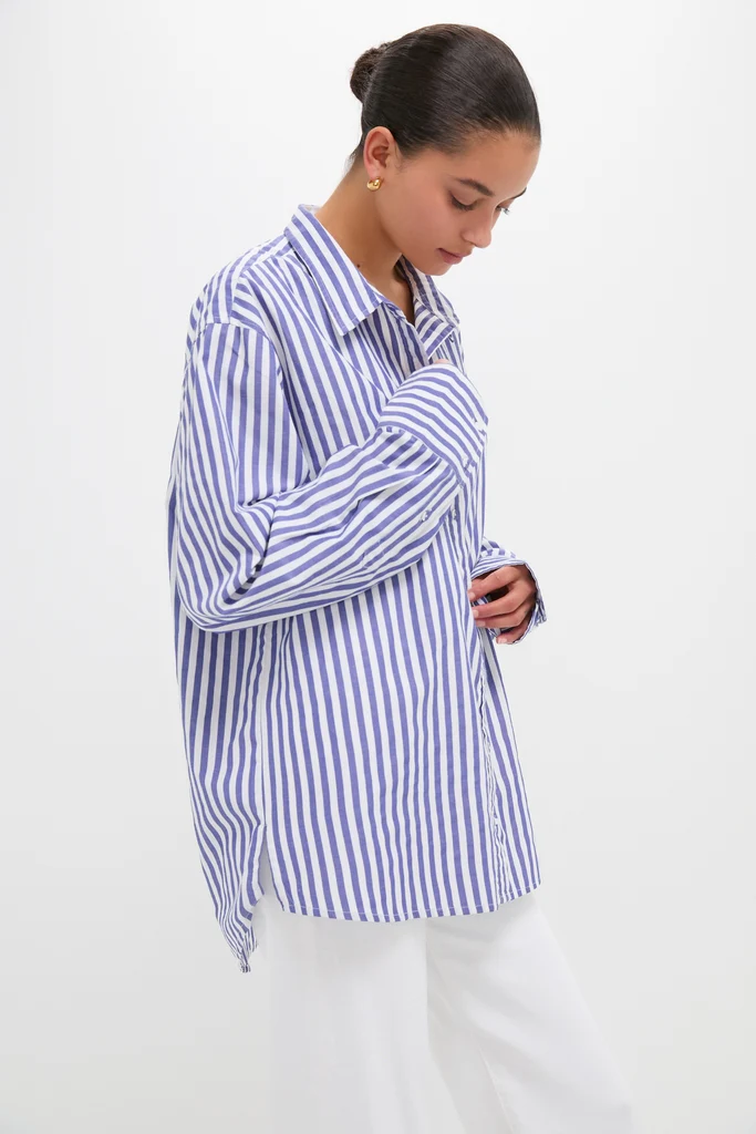 Stripe Blue and White Classic Button Down Shirt - Image 3