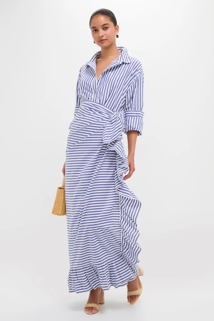 Stripe Blue and white Ruffle Power Pareo - Image 2