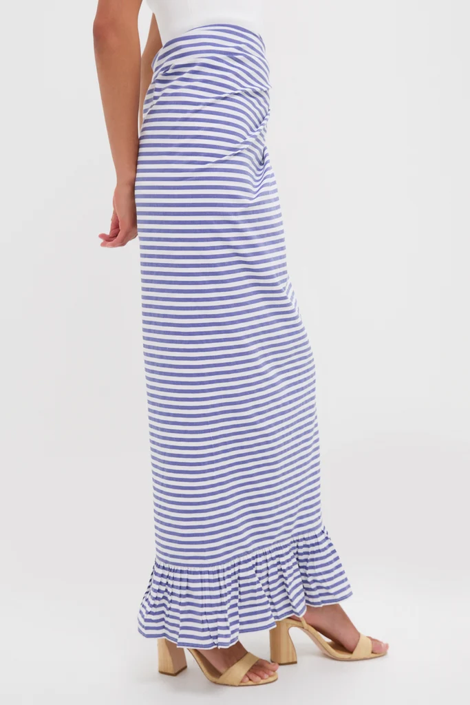 Stripe Blue and white Ruffle Power Pareo - Image 3