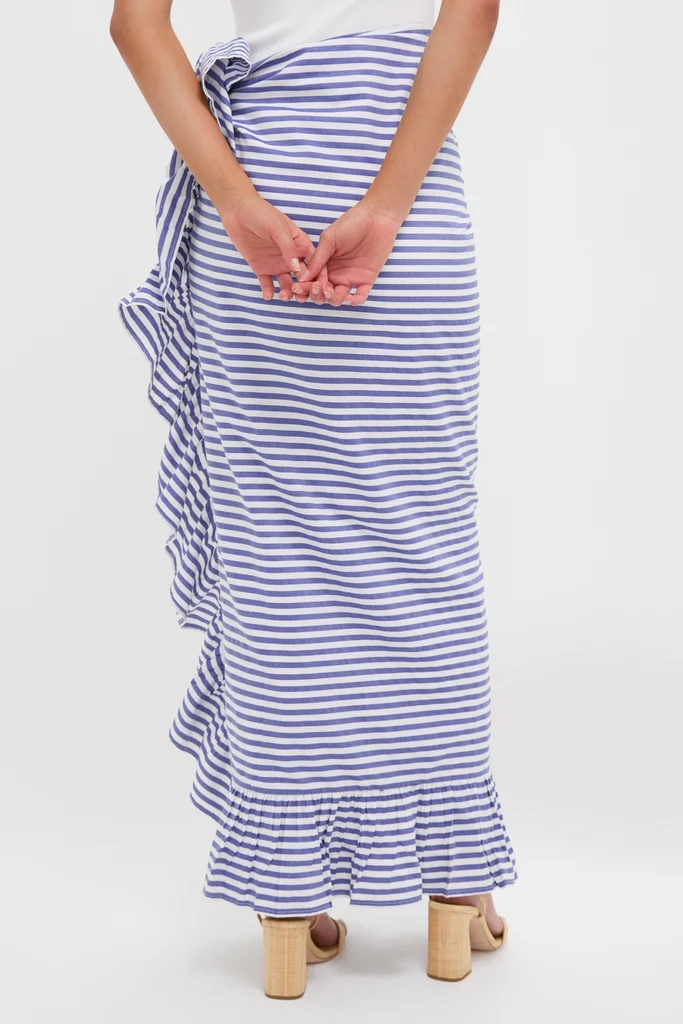 Stripe Blue and white Ruffle Power Pareo - Image 4