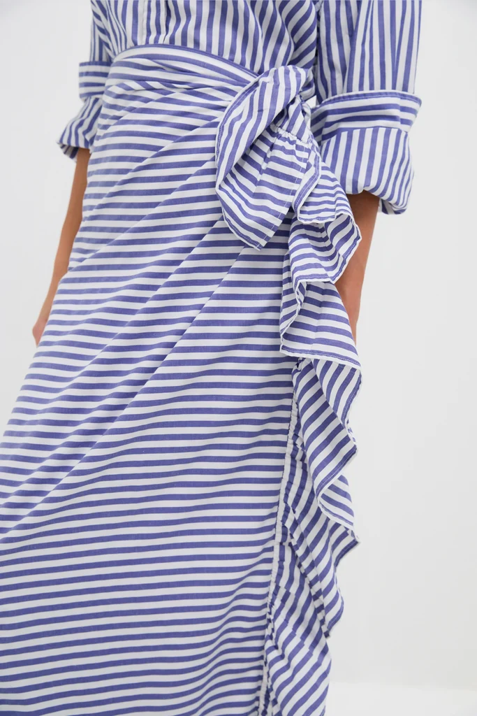 Stripe Blue and white Ruffle Power Pareo - Image 5