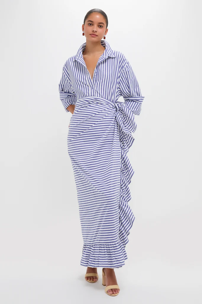 Stripe Blue and white Ruffle Power Pareo - Image 6