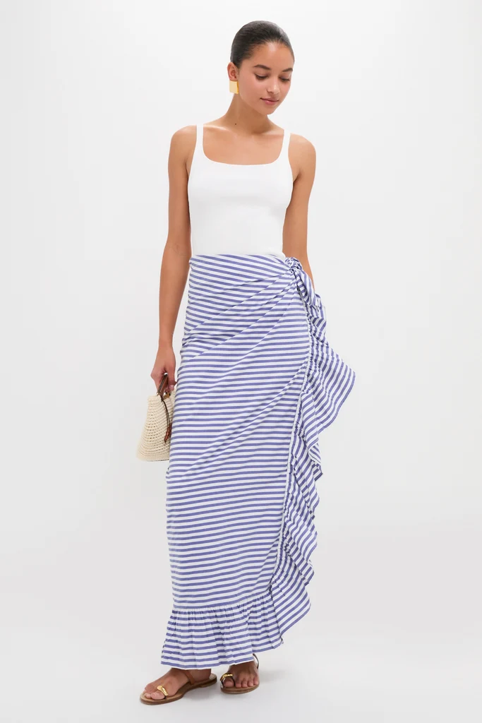 Stripe Blue and white Ruffle Power Pareo - Image 7