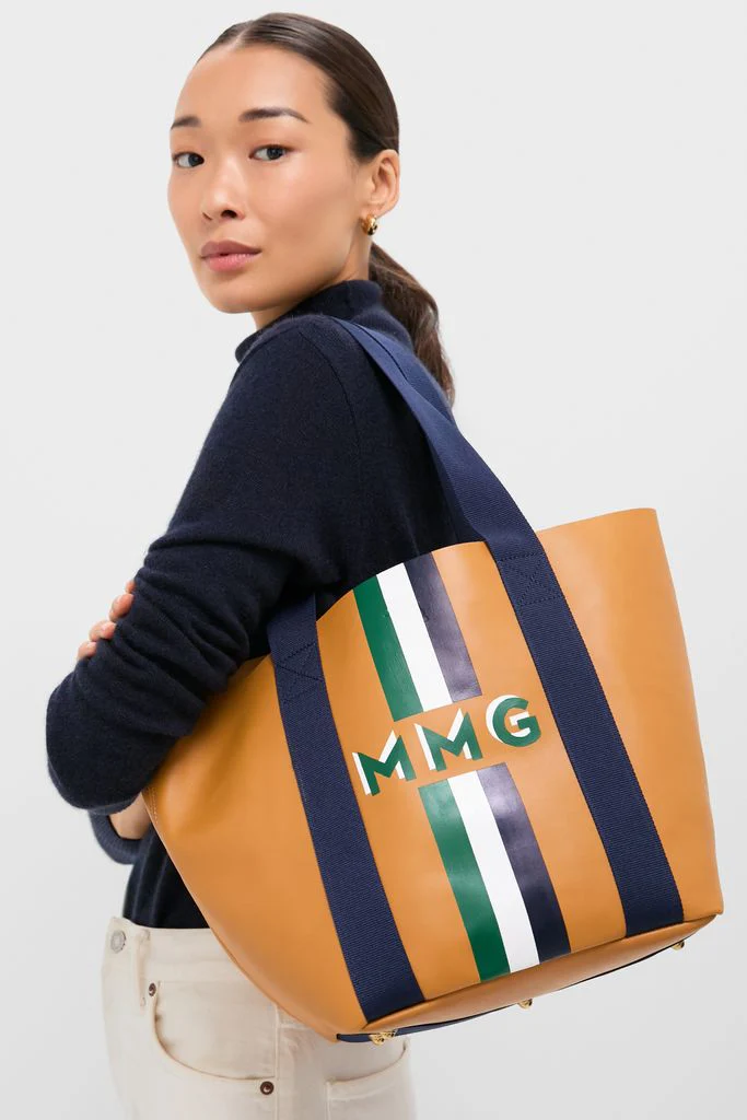 Tan Baby Daddy Tote with Green Monogram - Image 2