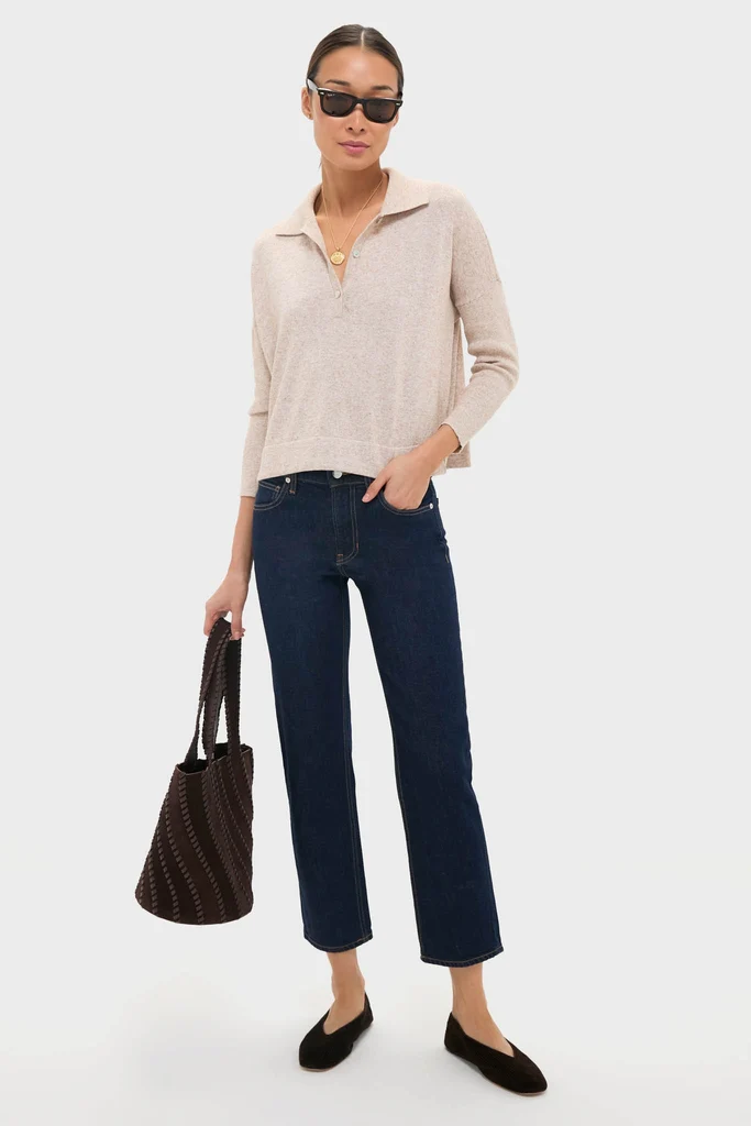 Tan Clayton Long Sleeve Knit Polo - Image 2
