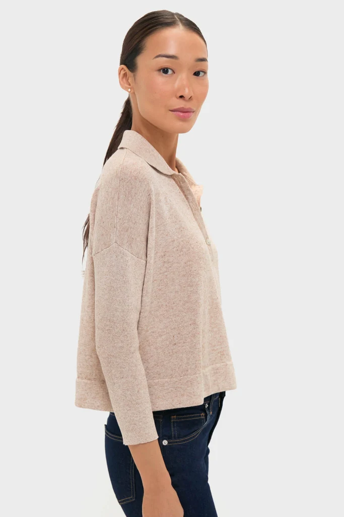 Tan Clayton Long Sleeve Knit Polo - Image 3