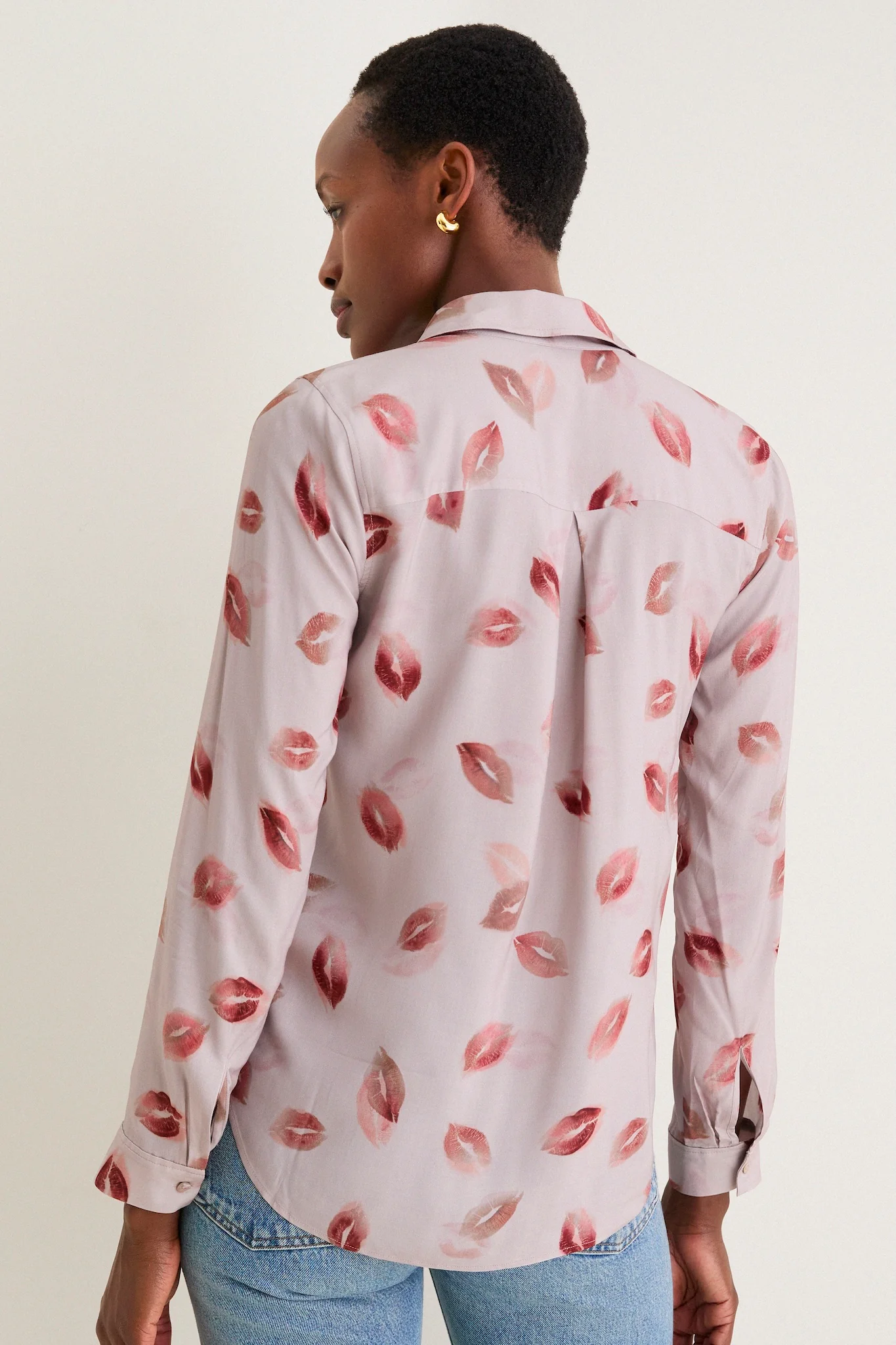 Taupe and Dark Red Kiss Holly Long Sleeve Blouse - Image 4