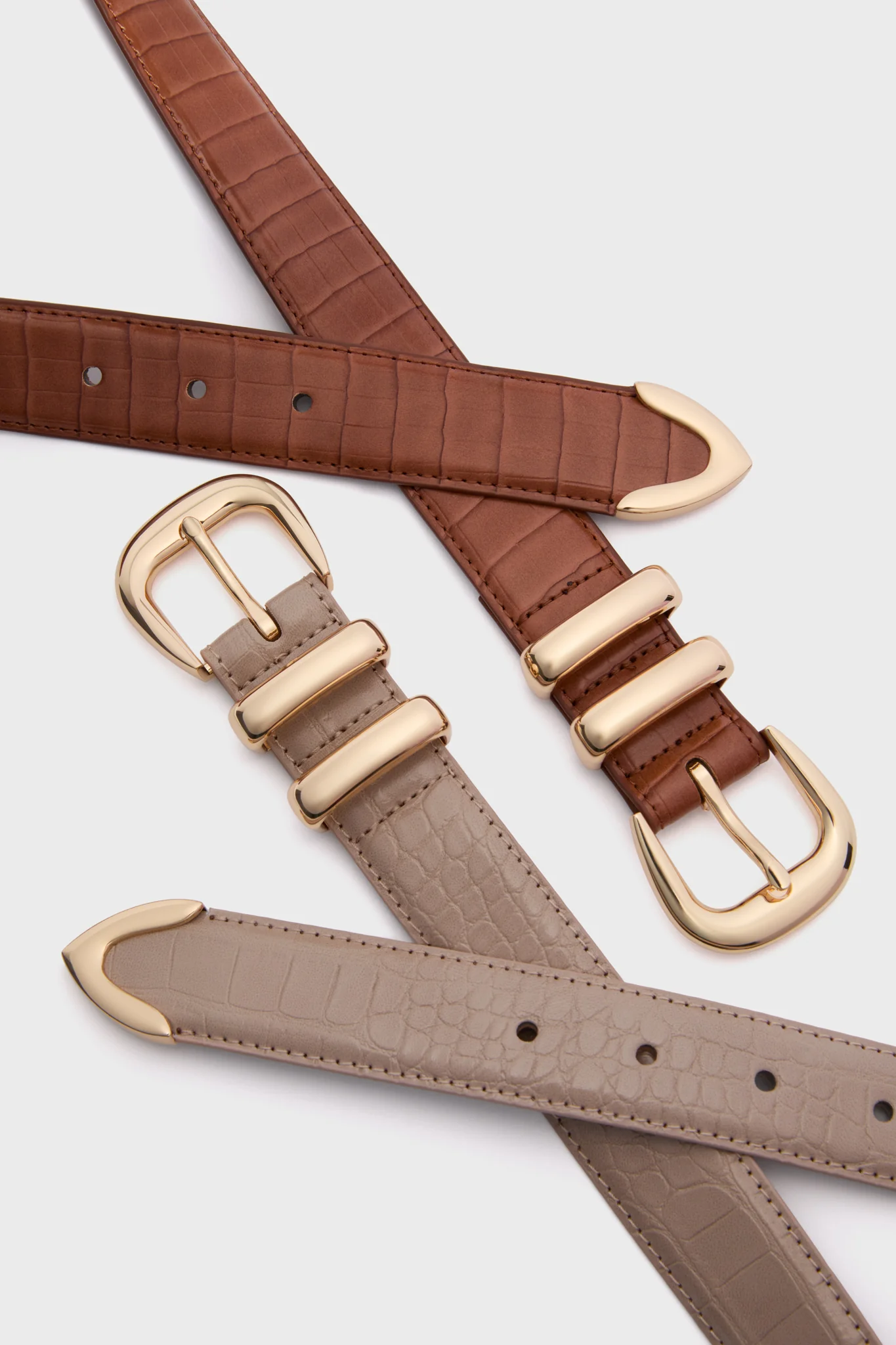 Taupe Croc-Embossed Western Belt - Image 3
