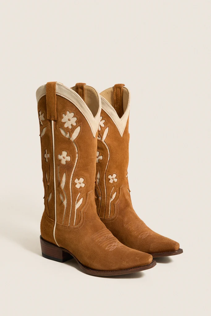 THE GREAT. x Stetson Tan Floral Suede Cowboy Boot - Image 3
