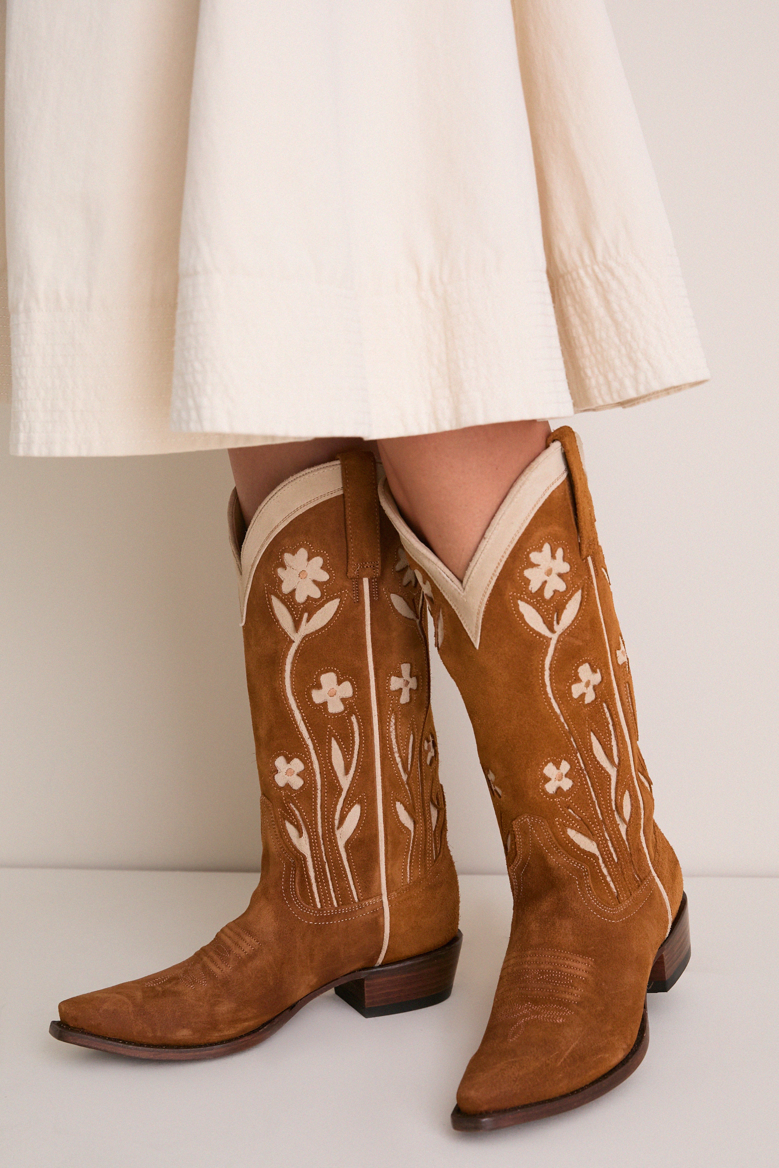 THE GREAT. x Stetson Tan Floral Suede Cowboy Boot - Image 4