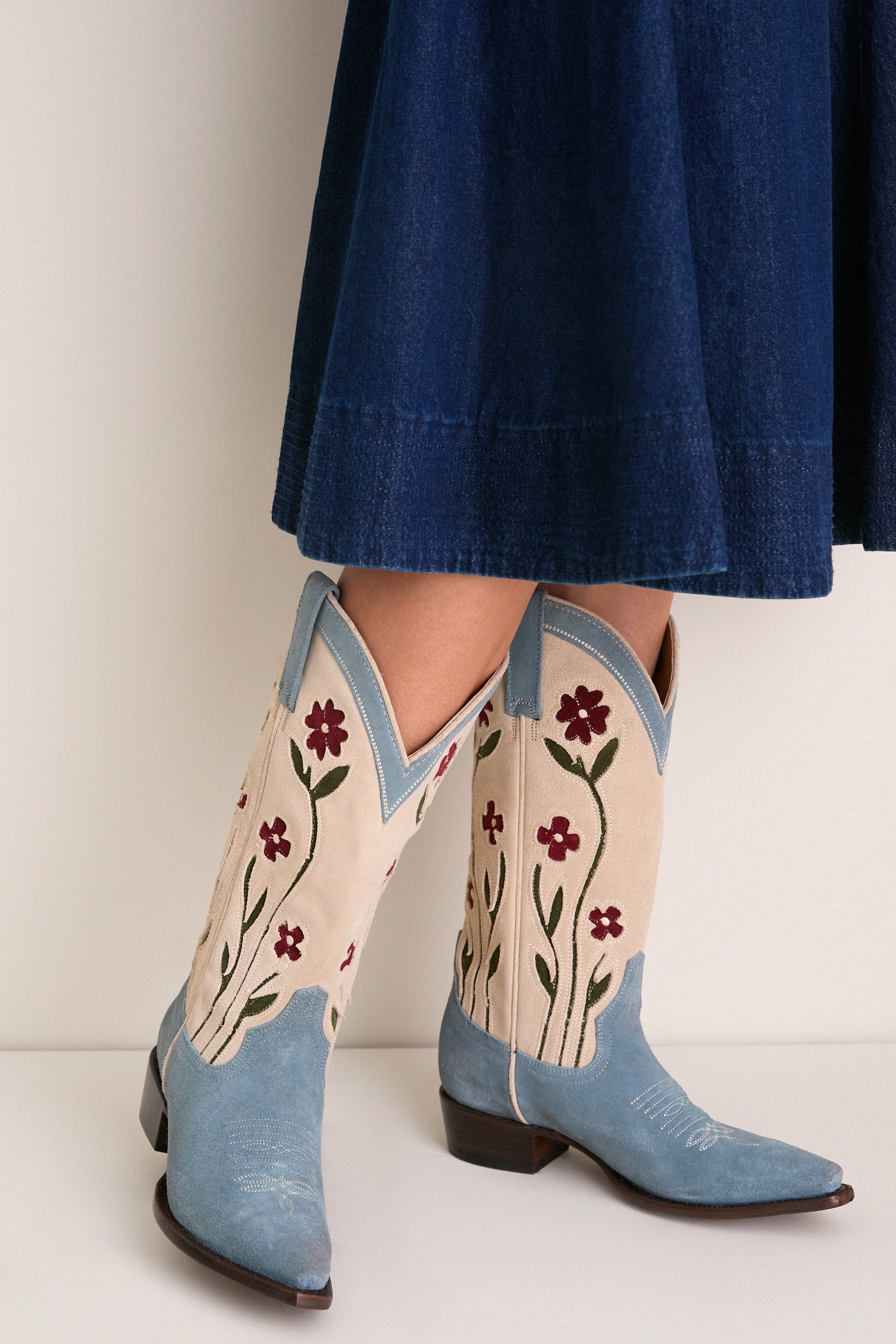 THE GREAT. x Stetson Washed Indigo Floral Cowboy Boot - Image 3