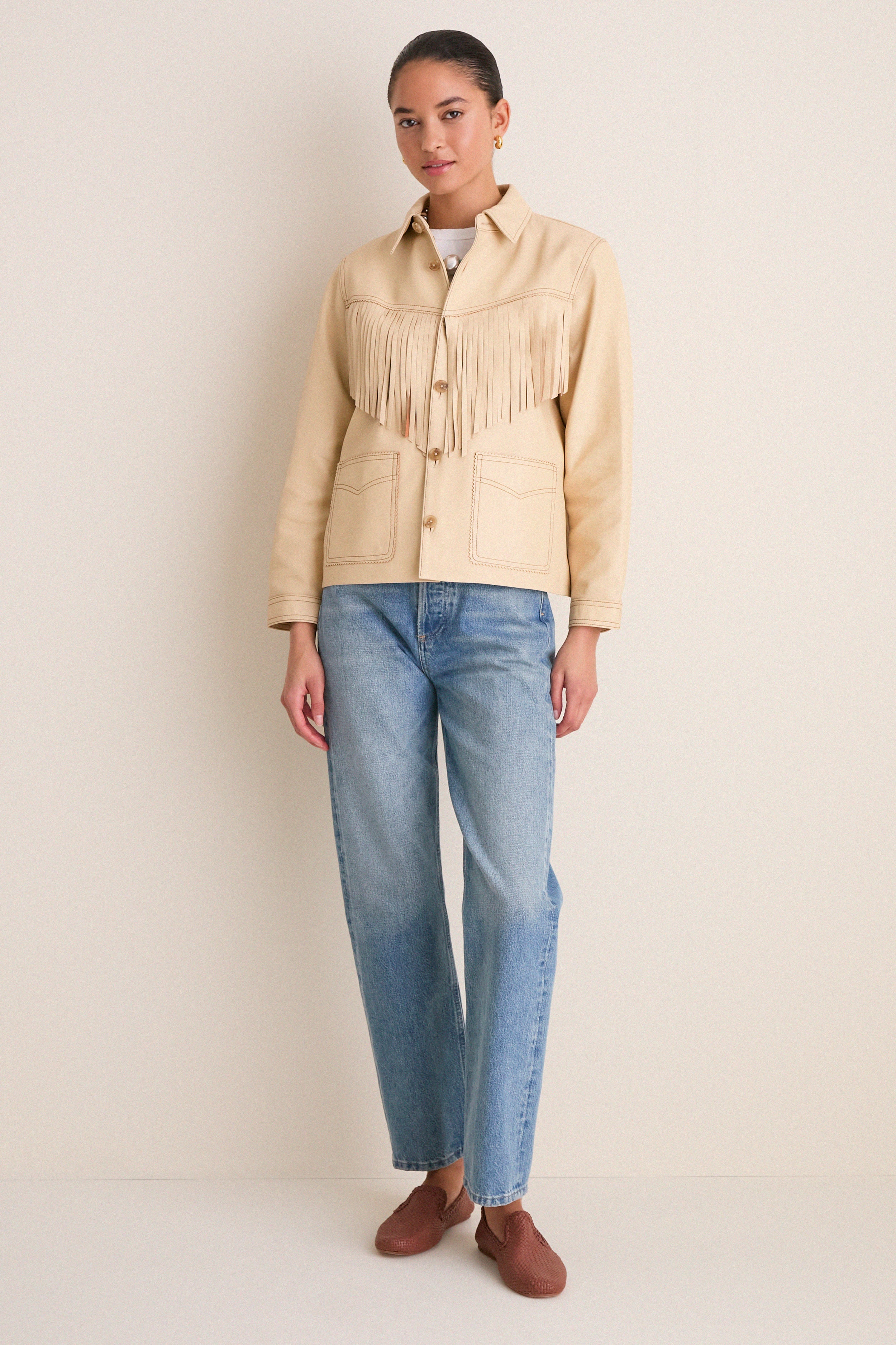 Toasted Almond Leather Fringe Jacket - Image 6
