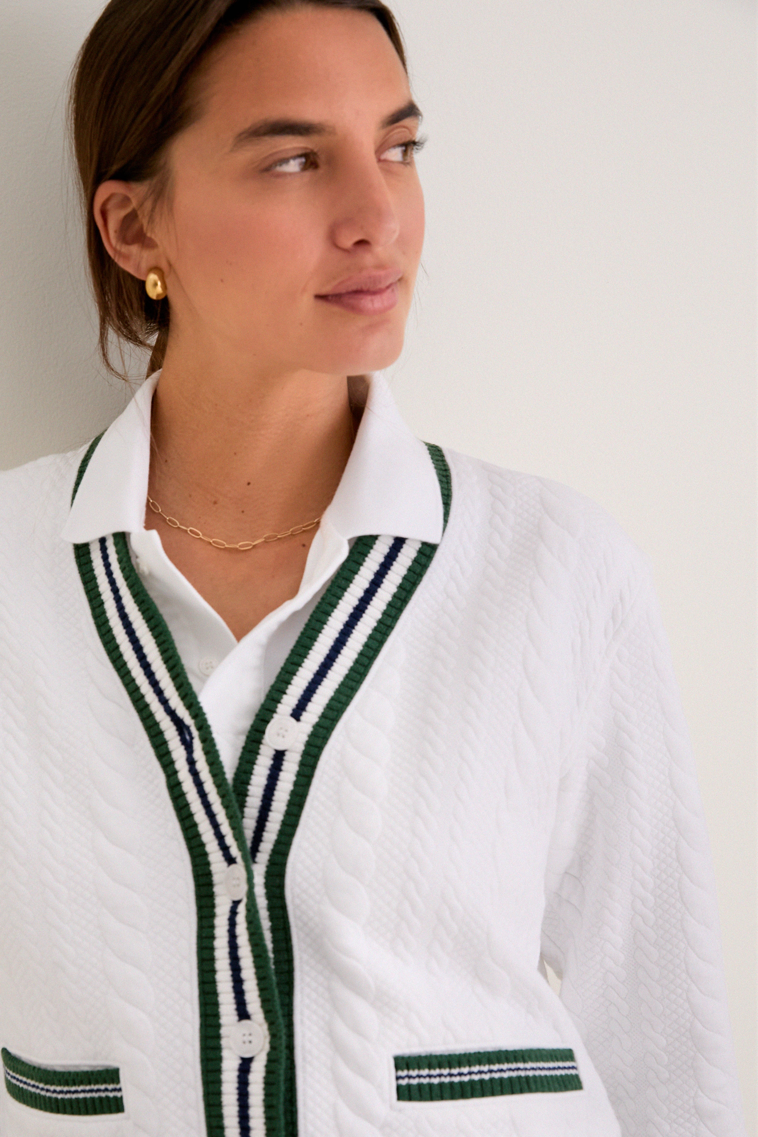 White and Eden Green Cable Charley Cardigan - Image 5