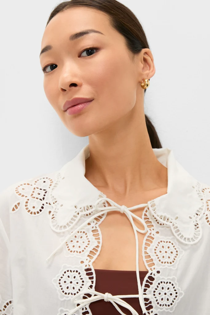 White Babette Eyelet Swim Tie Front Coverup - Image 2