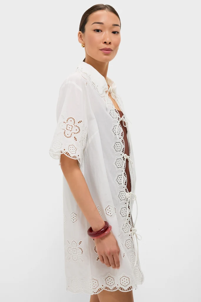White Babette Eyelet Swim Tie Front Coverup - Image 4