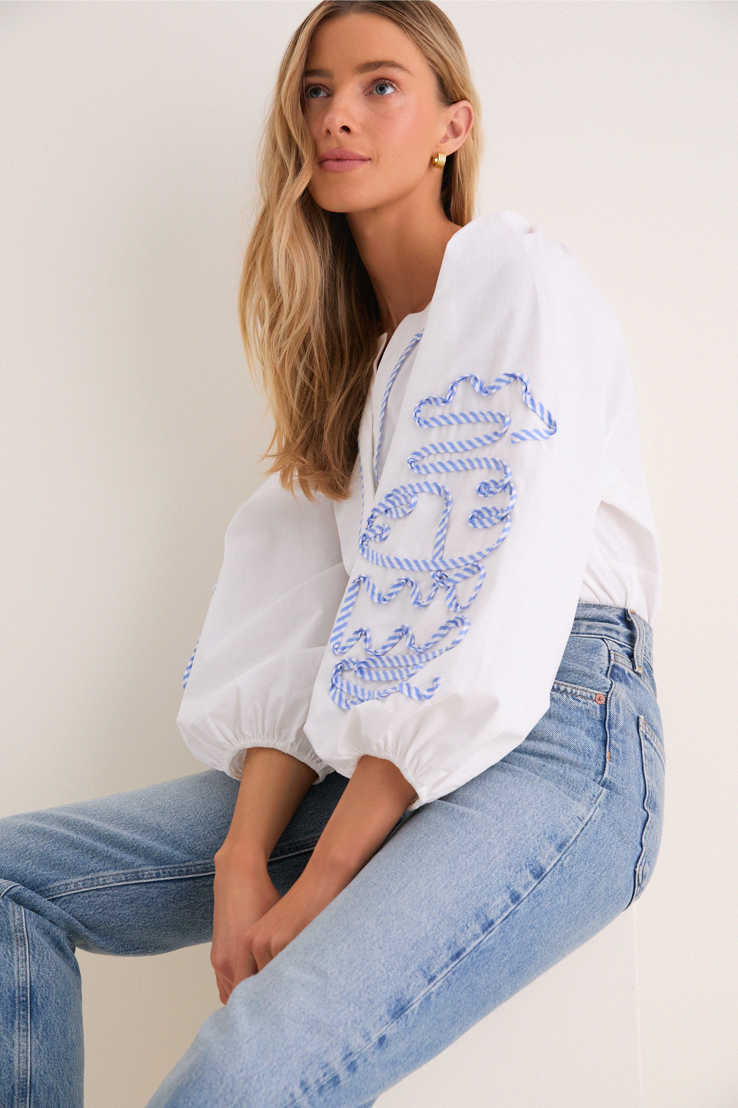 White & Blue Stripe Stella Blouse - Image 7