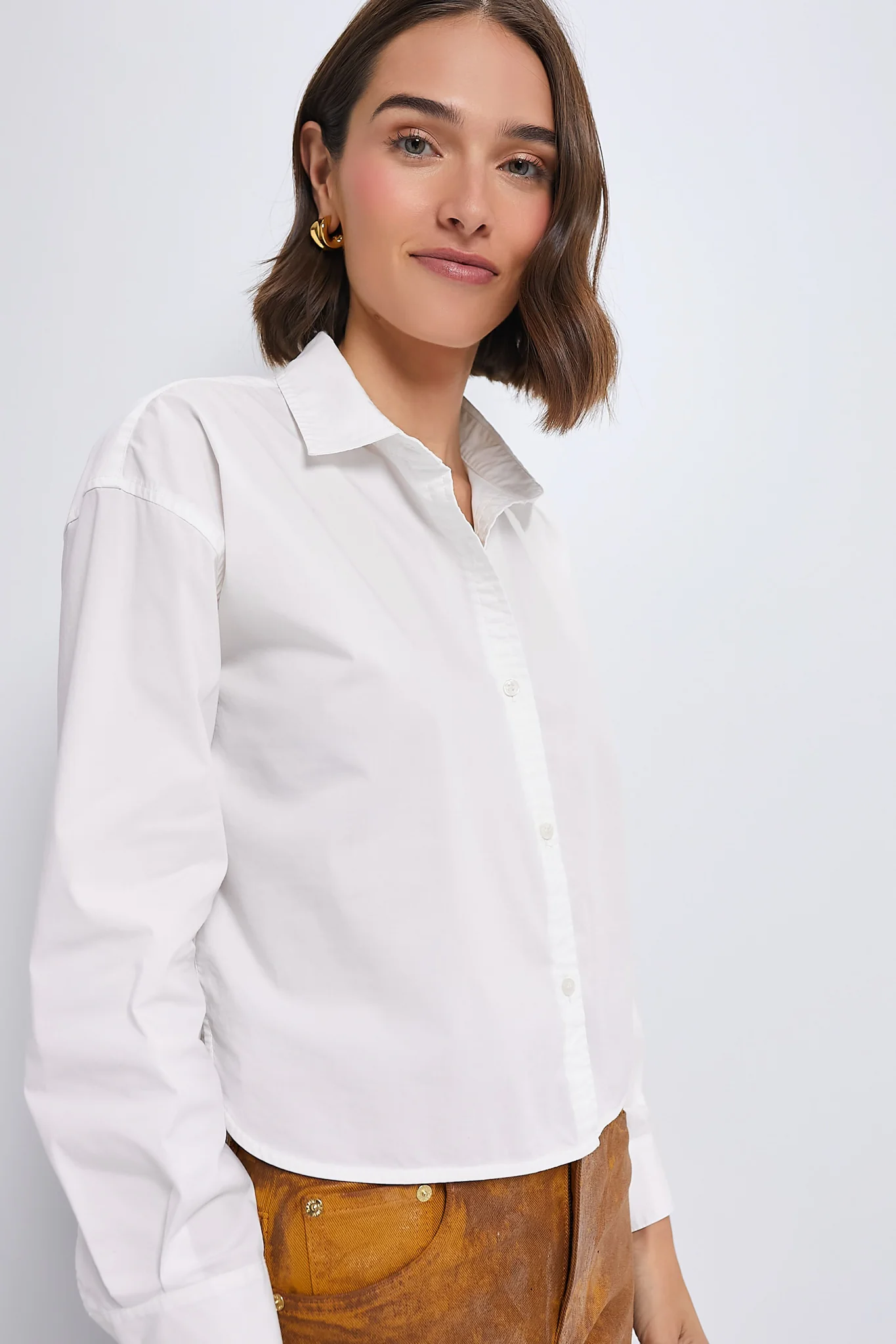 White Cropped Jasper Button Down - Image 3