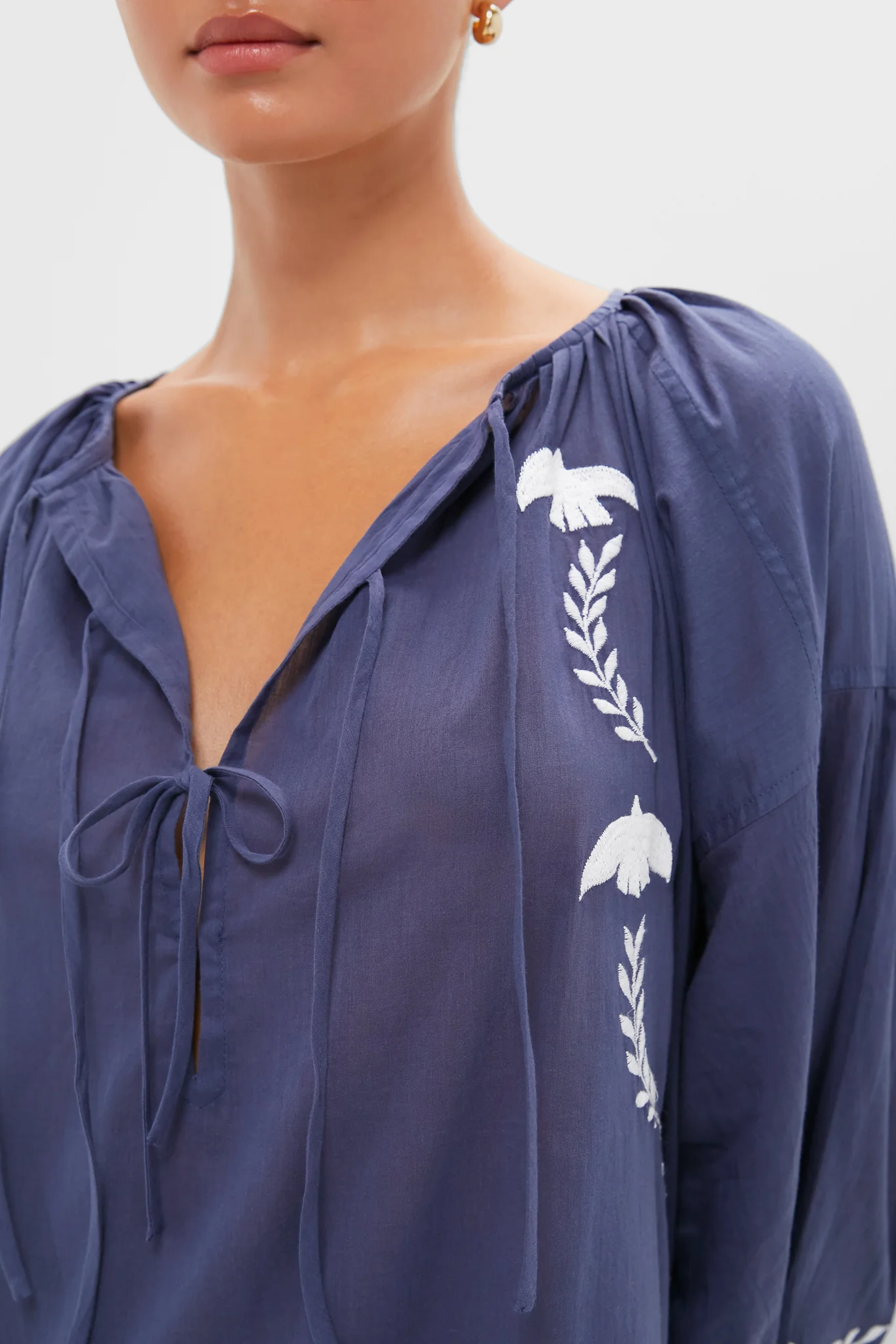 White Dove Embroidery Blue Indigo Organic Folk Maxi Dress - Image 2