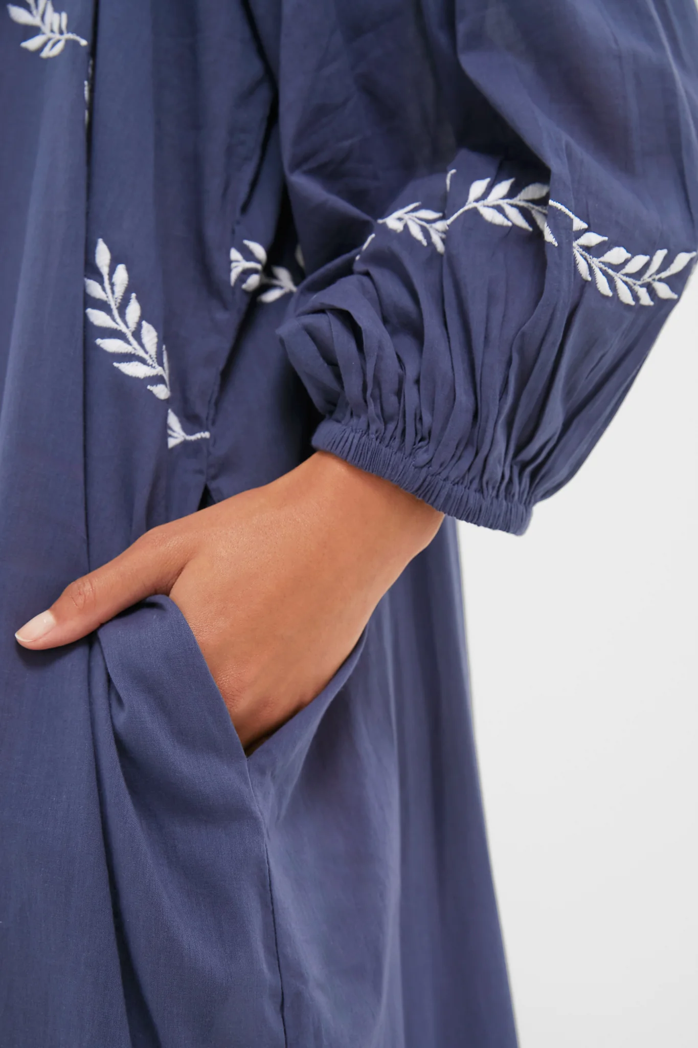 White Dove Embroidery Blue Indigo Organic Folk Maxi Dress - Image 6