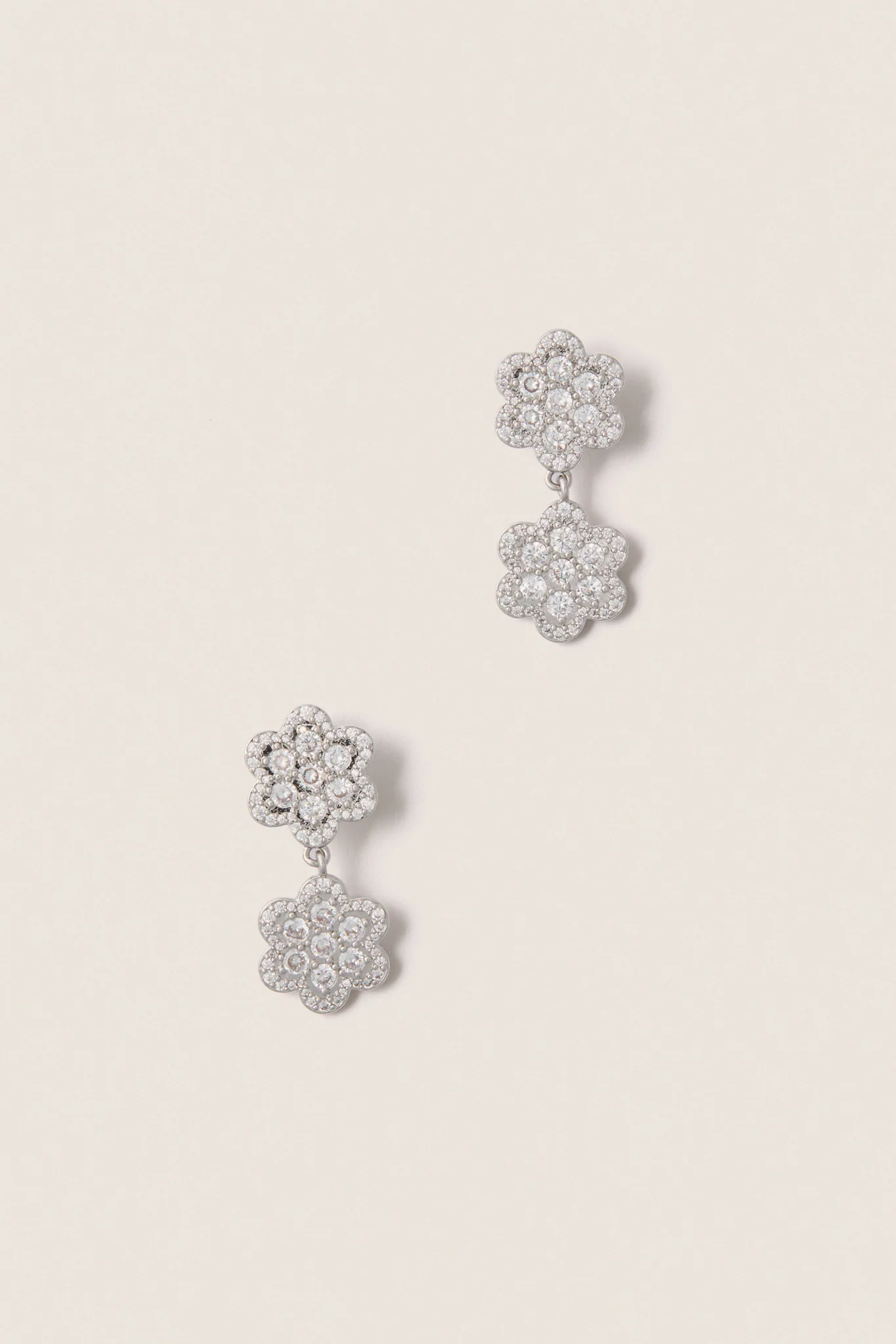 White Gold Delphine Pave Double Drop Earrings