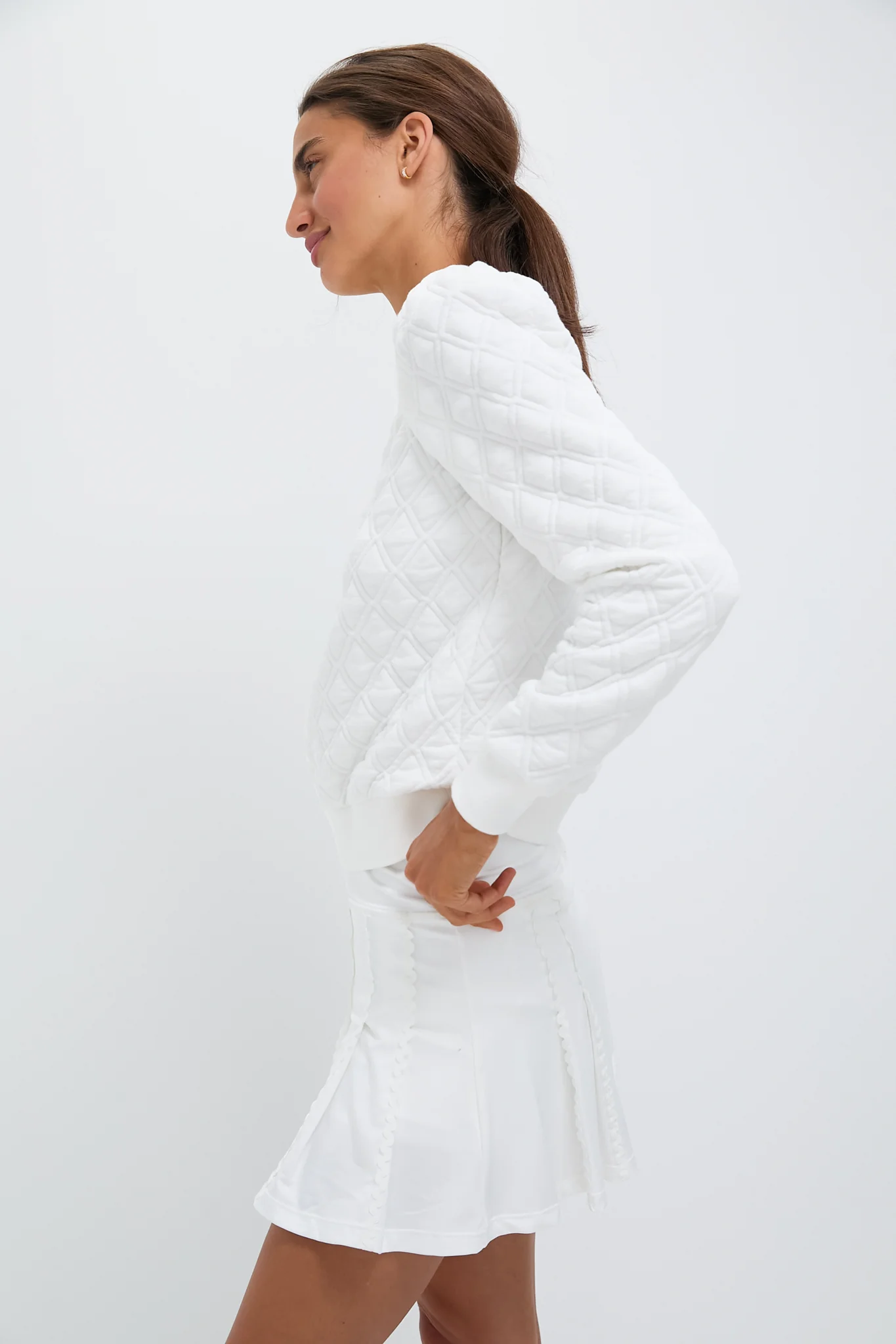 White Puff Sleeve Quilted Stretch Campbell Pullover - Image 4