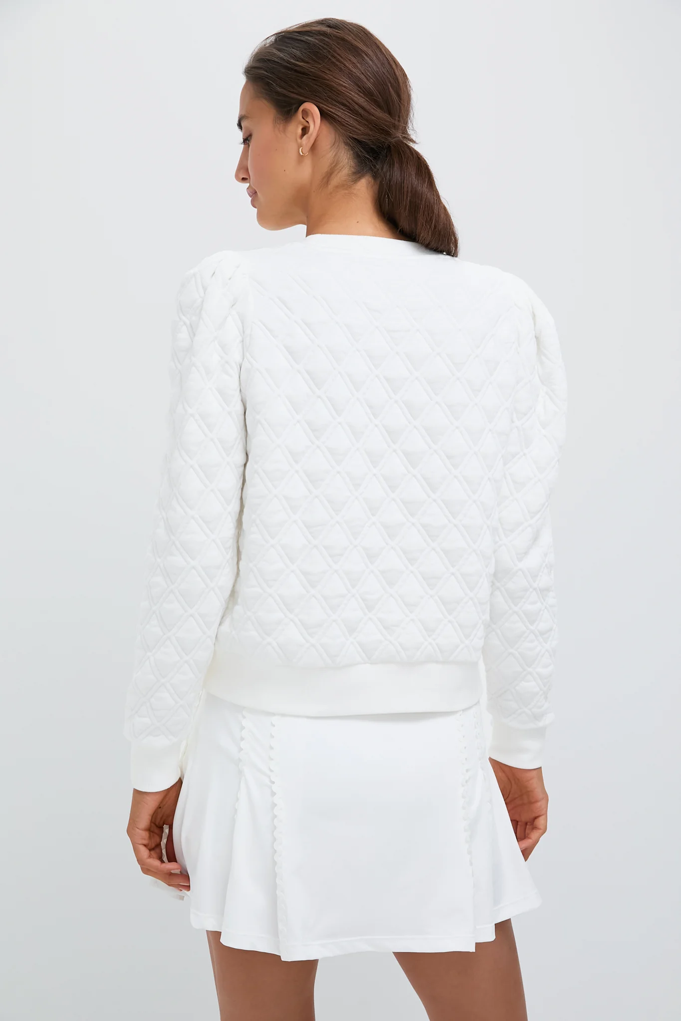 White Puff Sleeve Quilted Stretch Campbell Pullover - Image 5