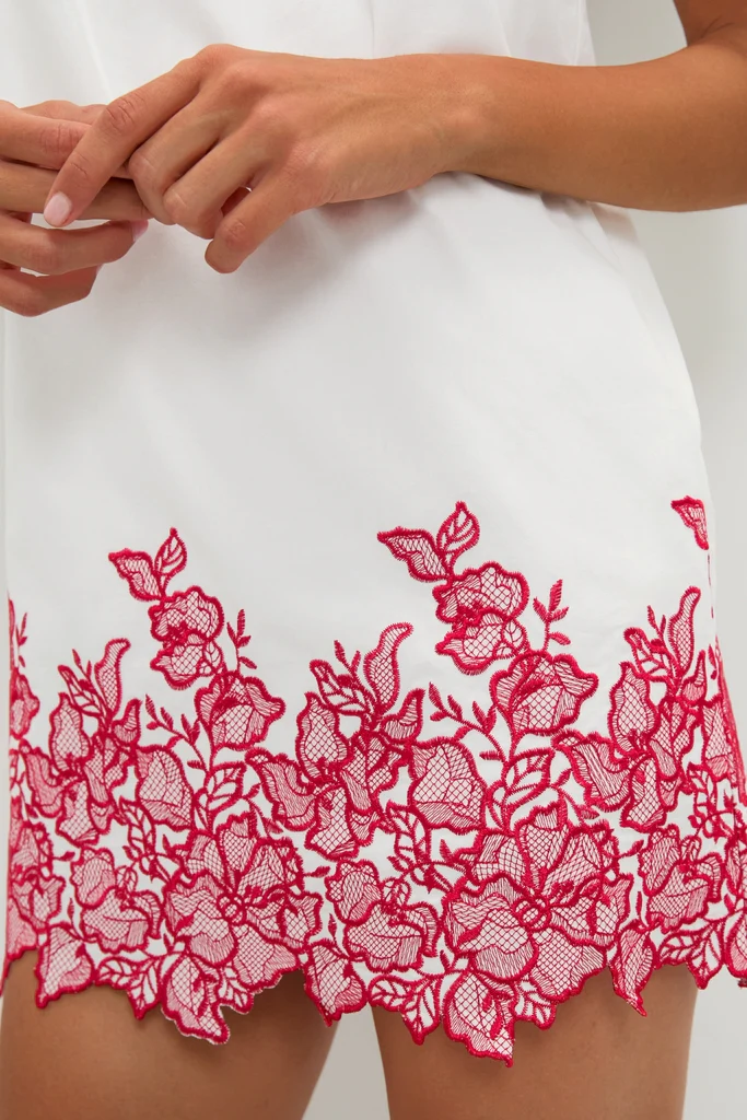 White & Red Embroidery Eliza Mini Dress - Image 5