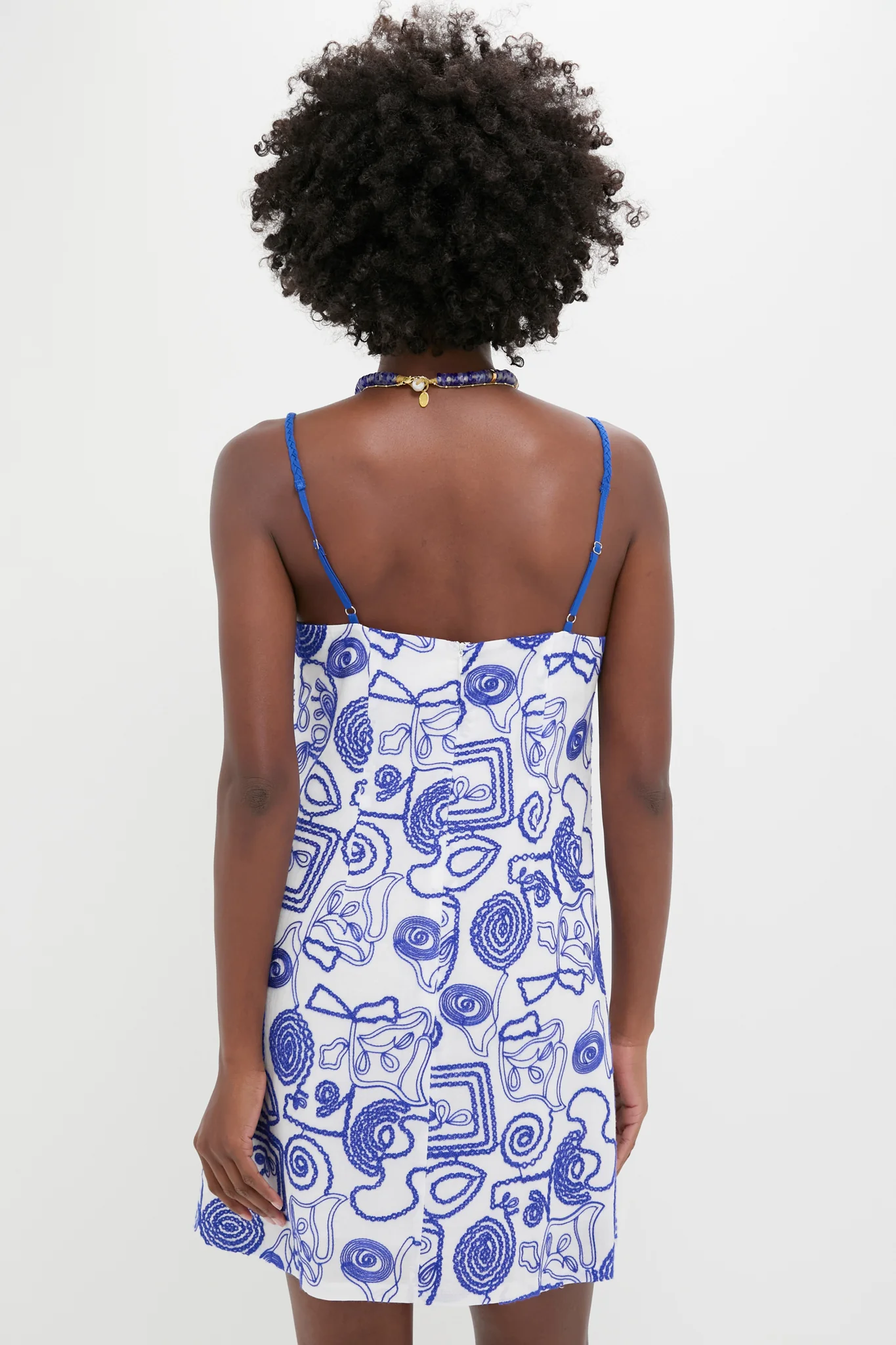 White & Royal Blue Applique Santorini Mini Dress - Image 4