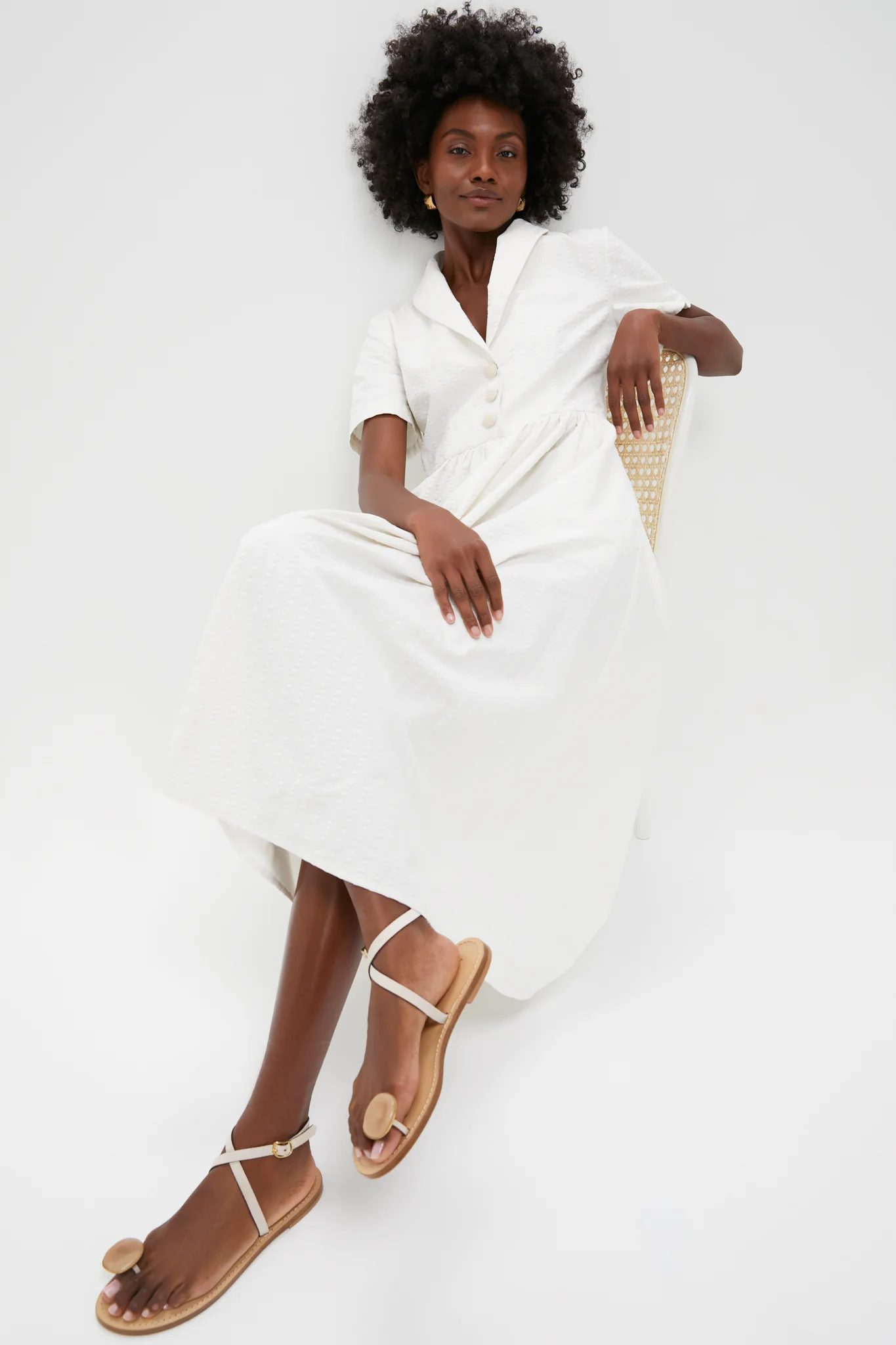 White Seersucker Shawl Collar Adelaide Dress - Image 6