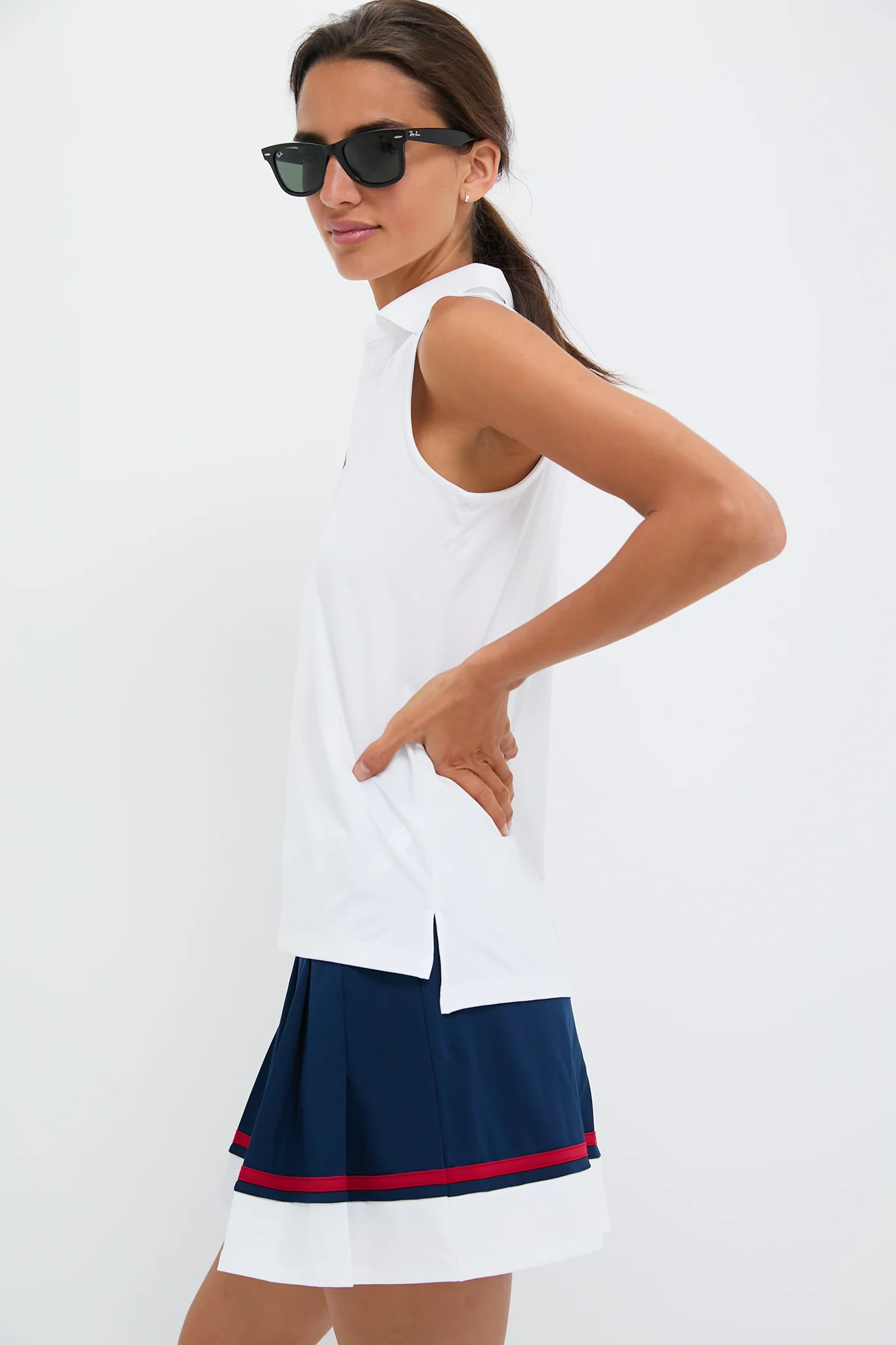 White Sleeveless Performance Jersey Caroline Polo - Image 3