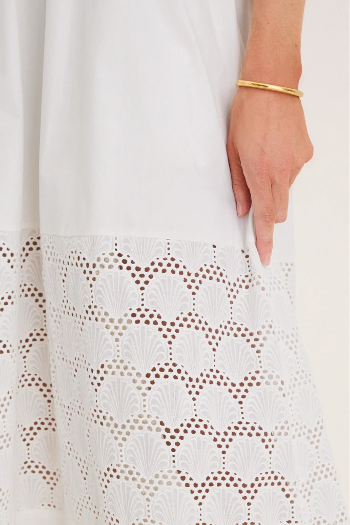 White Smocked Seashell Embroidery Harbor Dress - Image 2