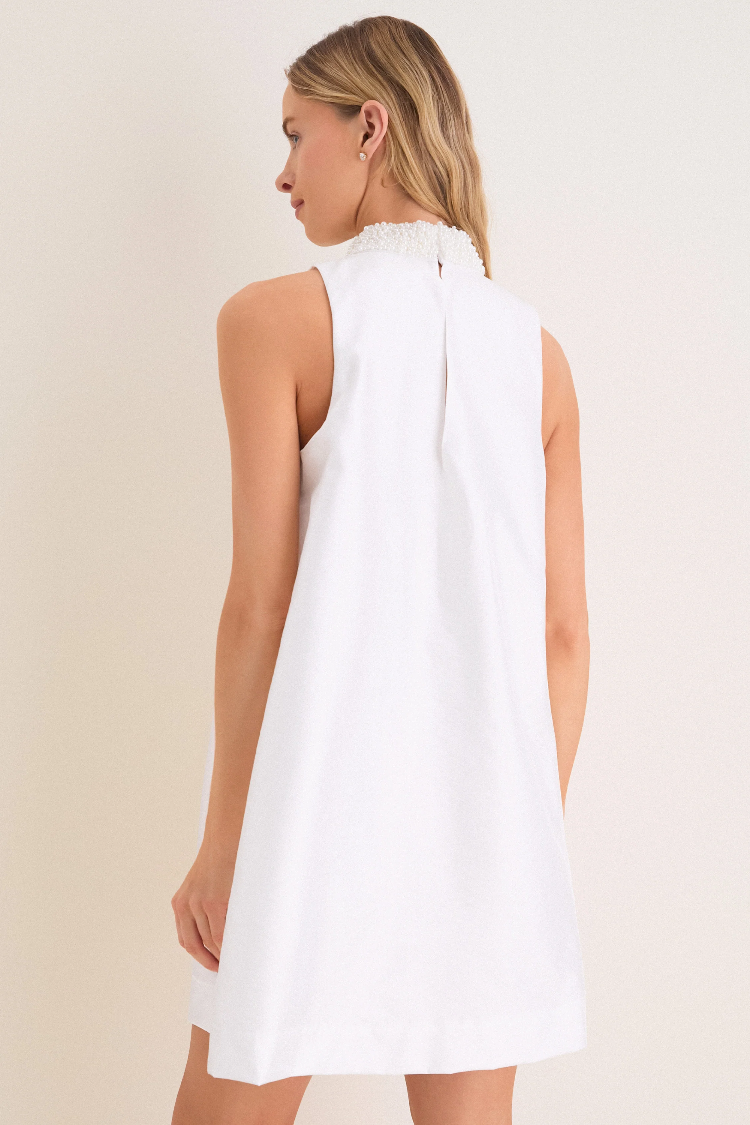 White Taffeta Pearl Collar Chase Mini Dress - Image 5