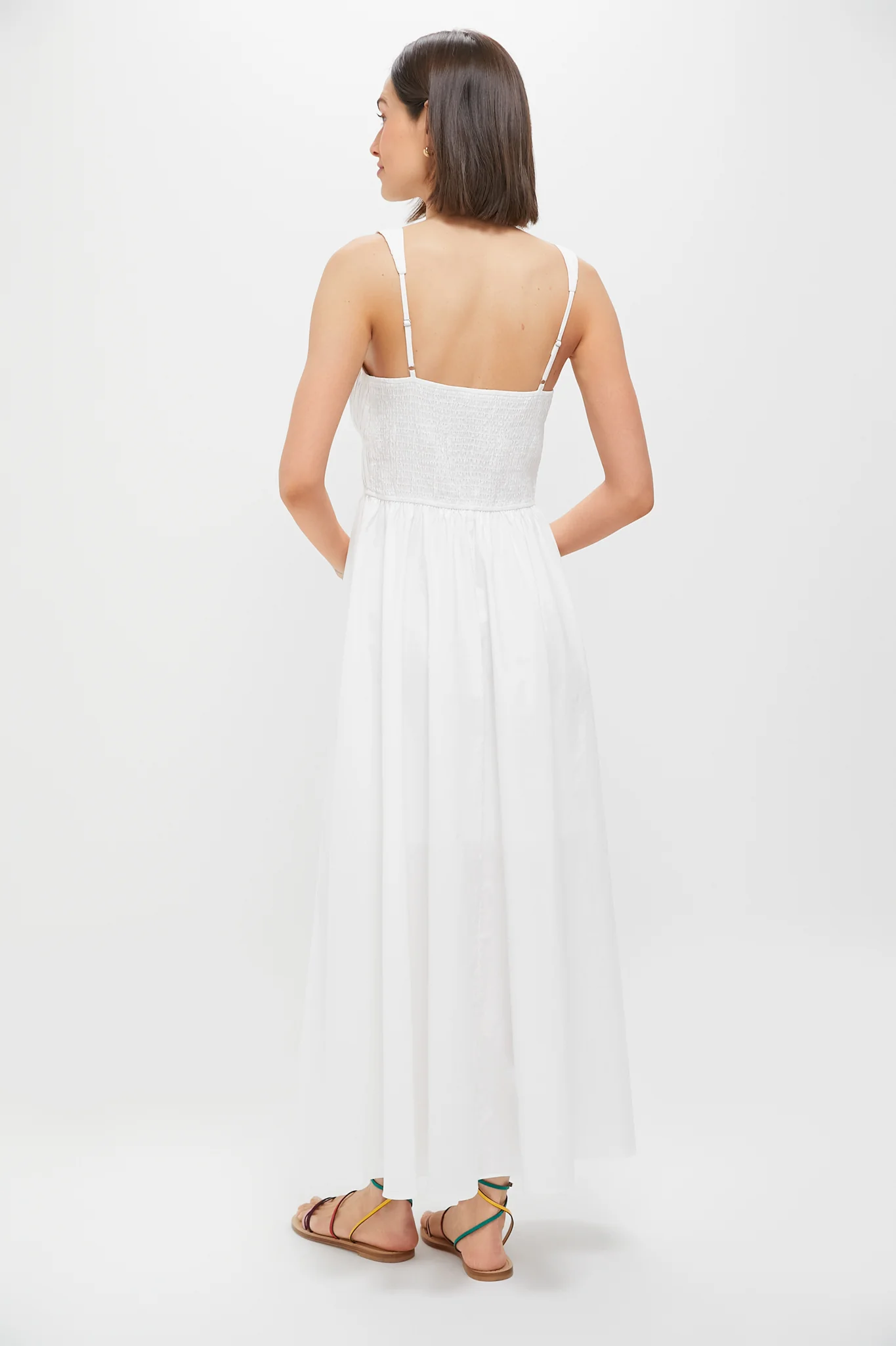 White V-Neck Pleated Midi Dress - Image 4