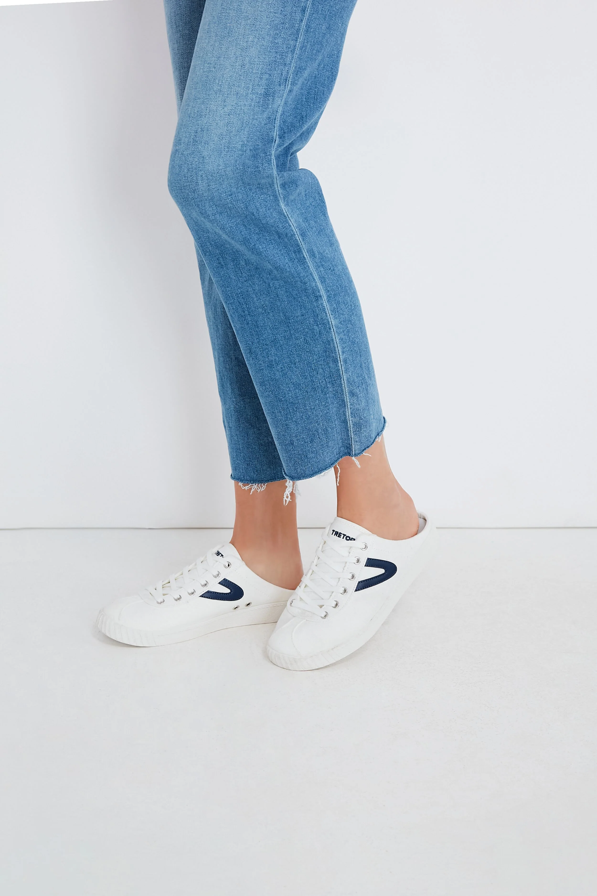 Women's White and Navy Easy Nylite Canvas Sneakers - Image 2