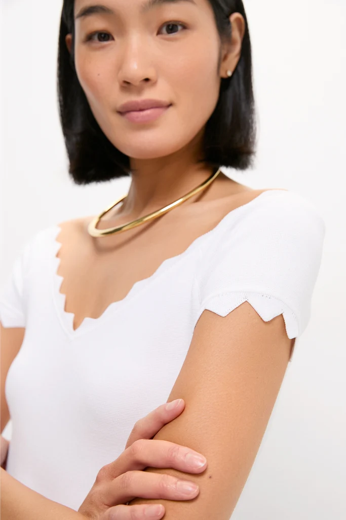 White Off-the-Shoulder Ric Rac Compression Elliston Shirt - Image 5